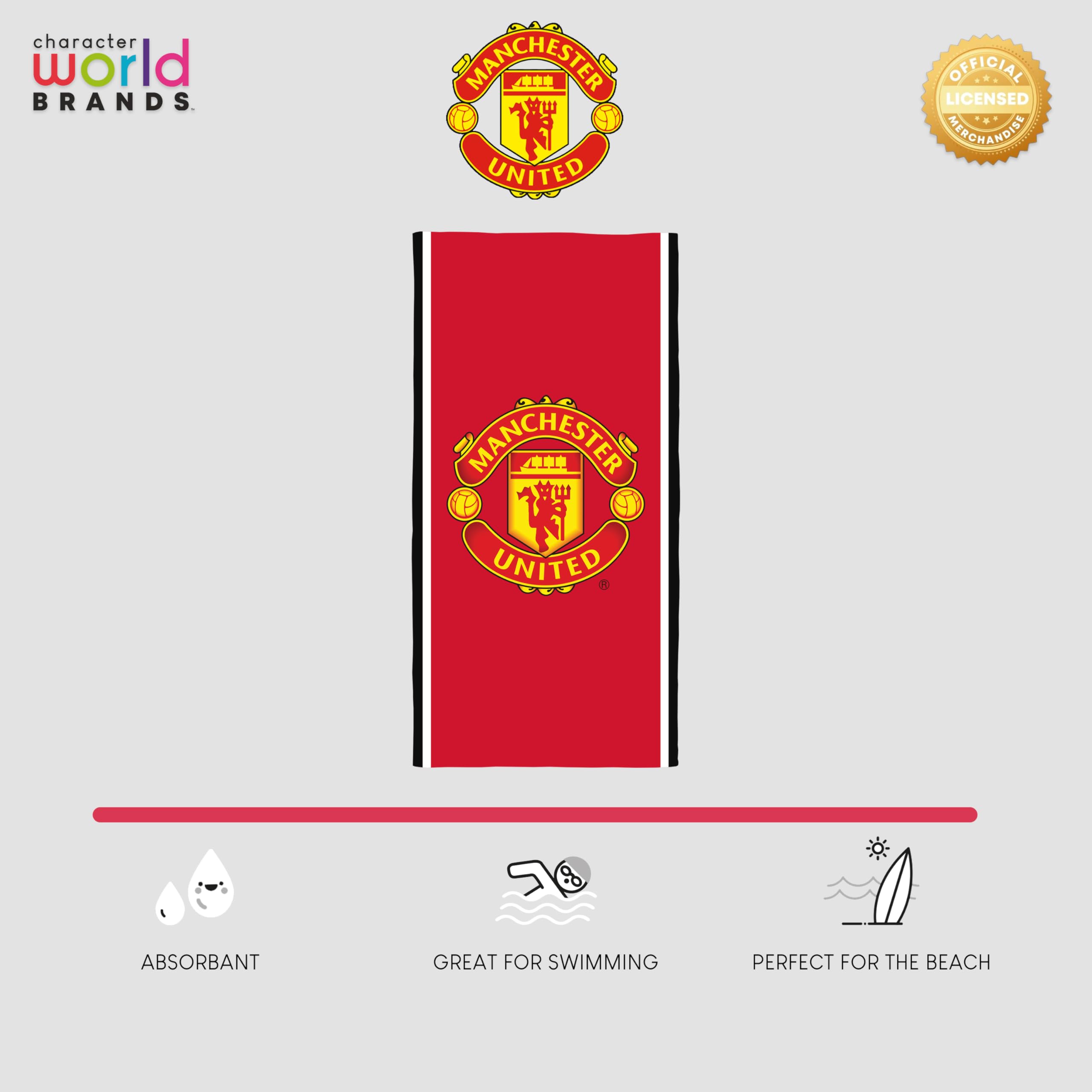 Manchester United Official Beach Towel - 75cm x 150cm | Super Soft Cotton | Red Devils Crest 6