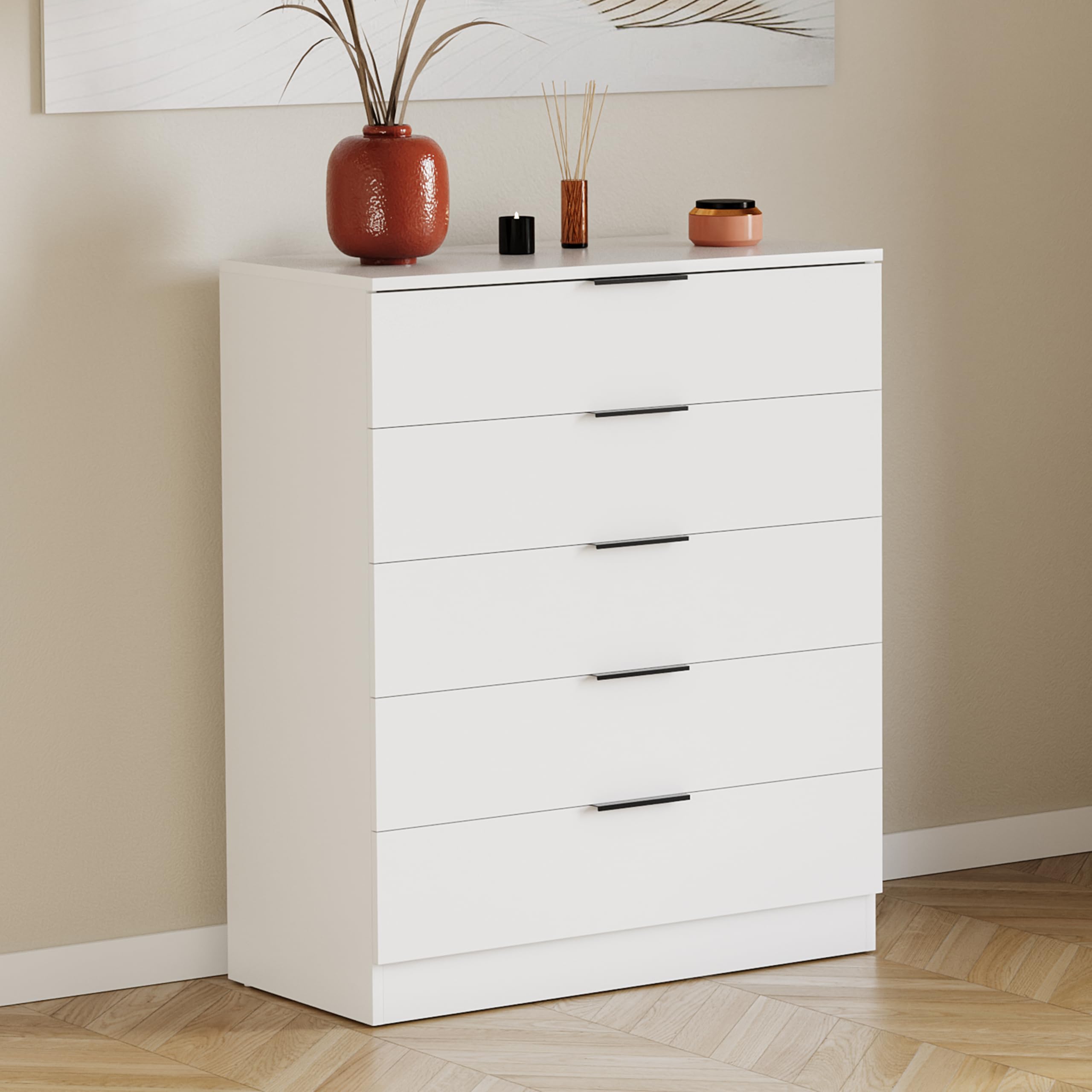 Vida Designs Trega 5 Drawer Chest of Drawers - White | 90H x 66W x 36D cm | Space-Saving 1