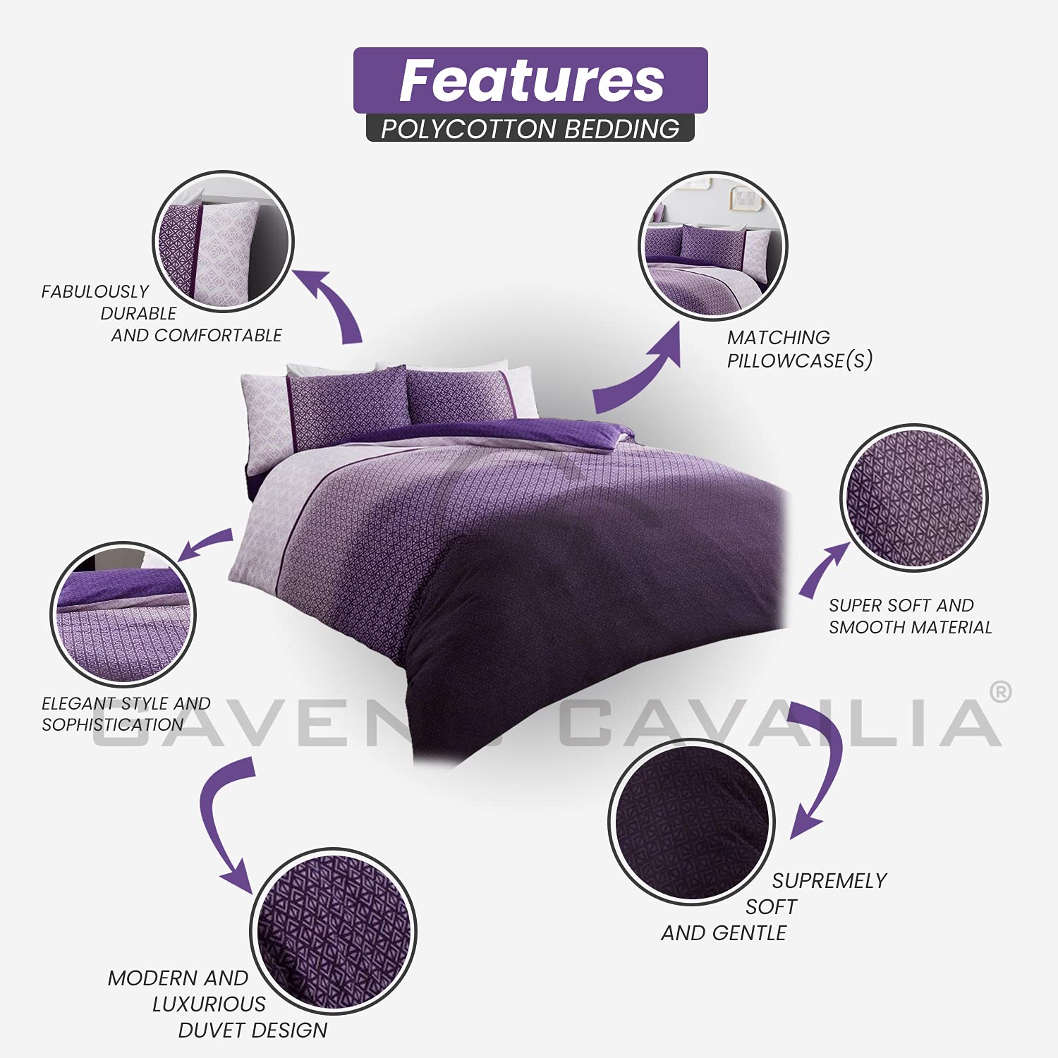 GC GAVENO CAVAILIA Urban Ombre Polycotton Duvet Cover Set | Double Size | Purple | 3 Pieces 2