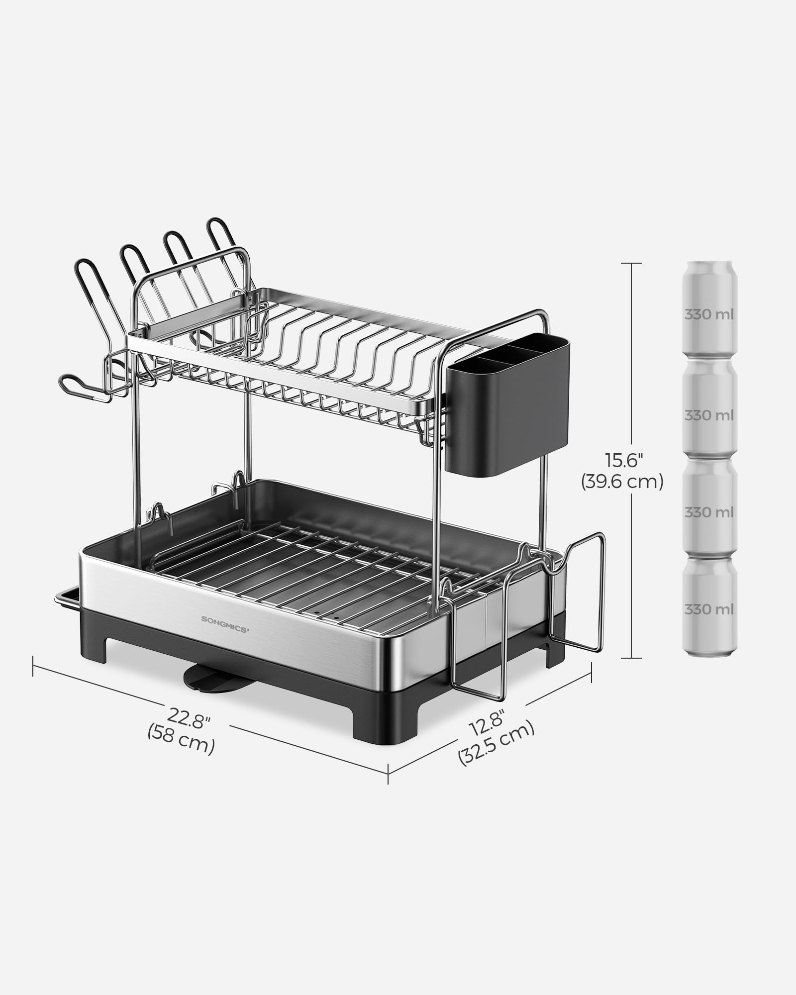 SONGMICS 2-Tier Stainless Steel Dish Drying Rack with Extendable Spout | Rustproof | 32.5 x 58 x 39.6 cm 3