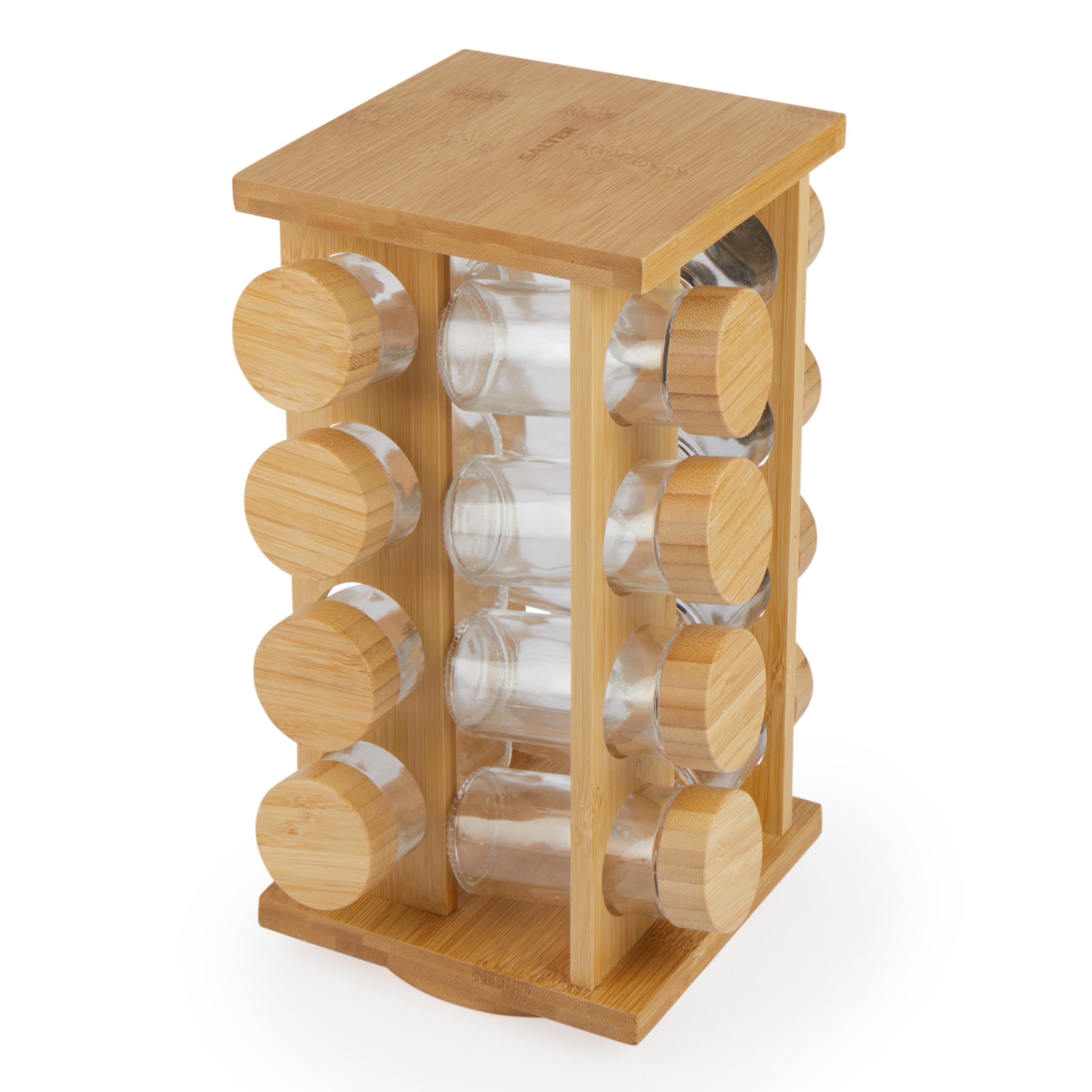 Salter Rotating Bamboo Spice Rack - 16 Jars Included | Countertop Storage | Bamboo Material 10