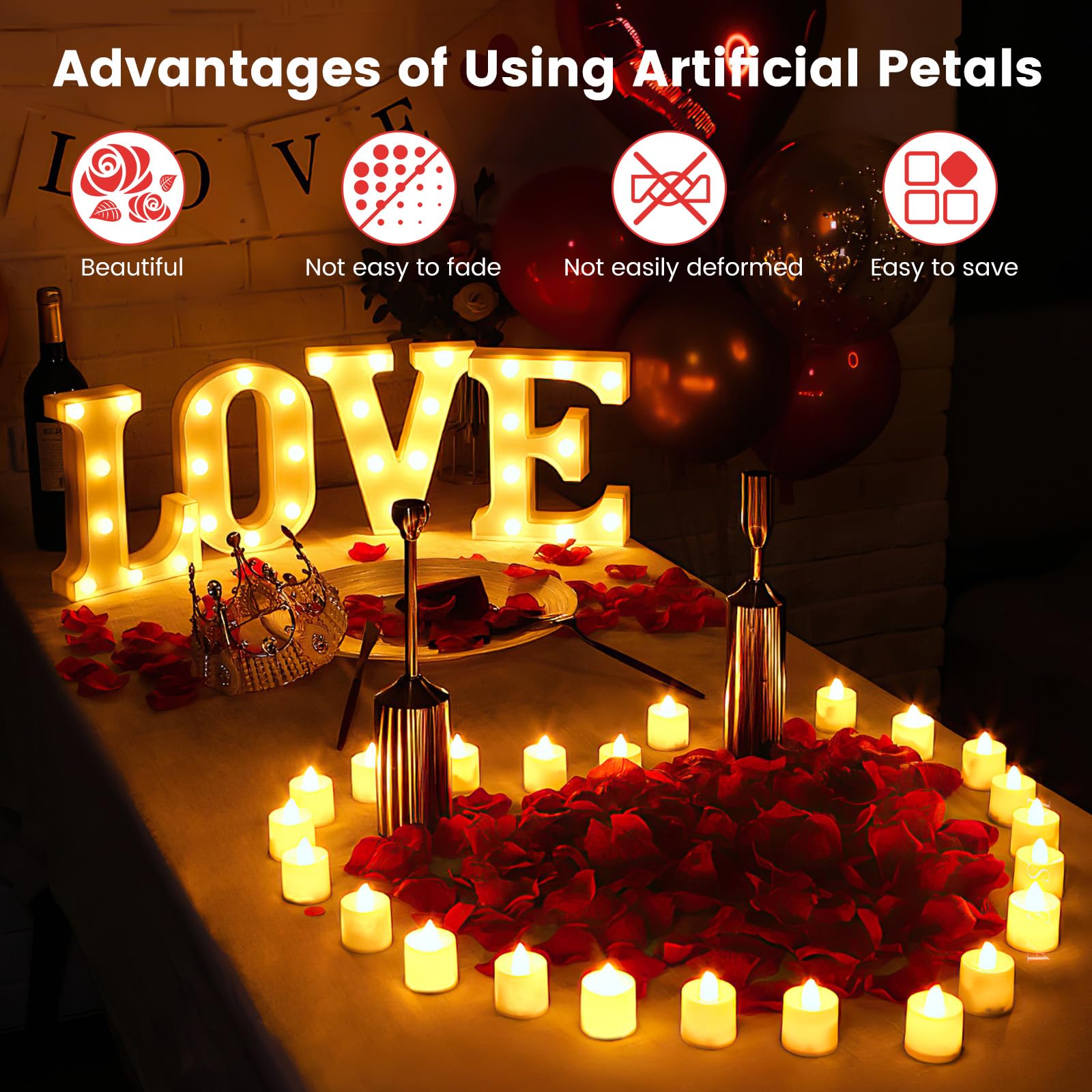 Lafefe Artificial Rose Petals - 1200 Count Red Silk Petals for Weddings & Romantic Events | Reusable 3
