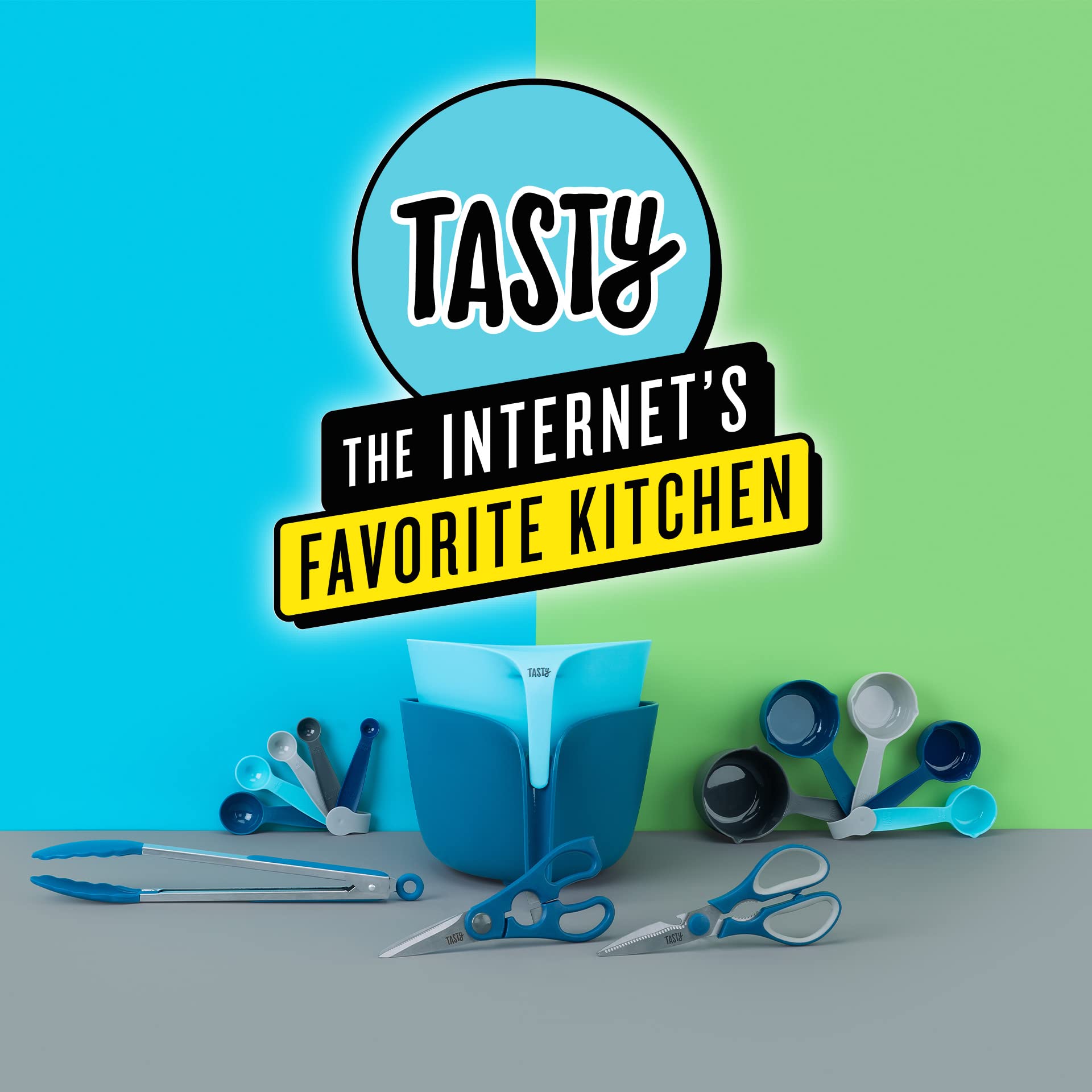 Tasty 5-Piece Plastic Measuring Cups Set - Stackable, Dishwasher-Safe | Blue Grey 7