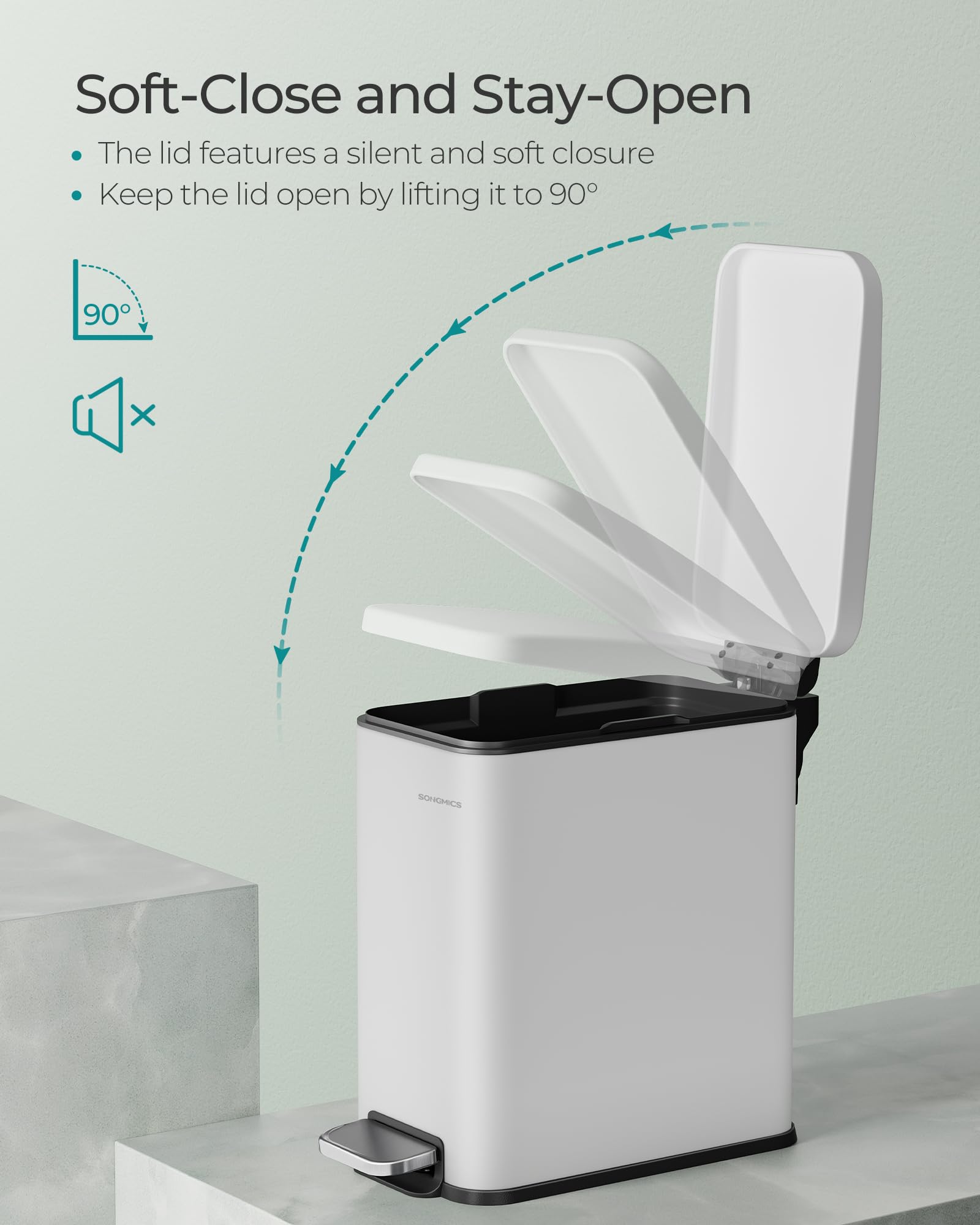 SONGMICS Slim Pedal Bathroom Bin with Lid - 5L Capacity | Rust-Resistant Steel | White 5