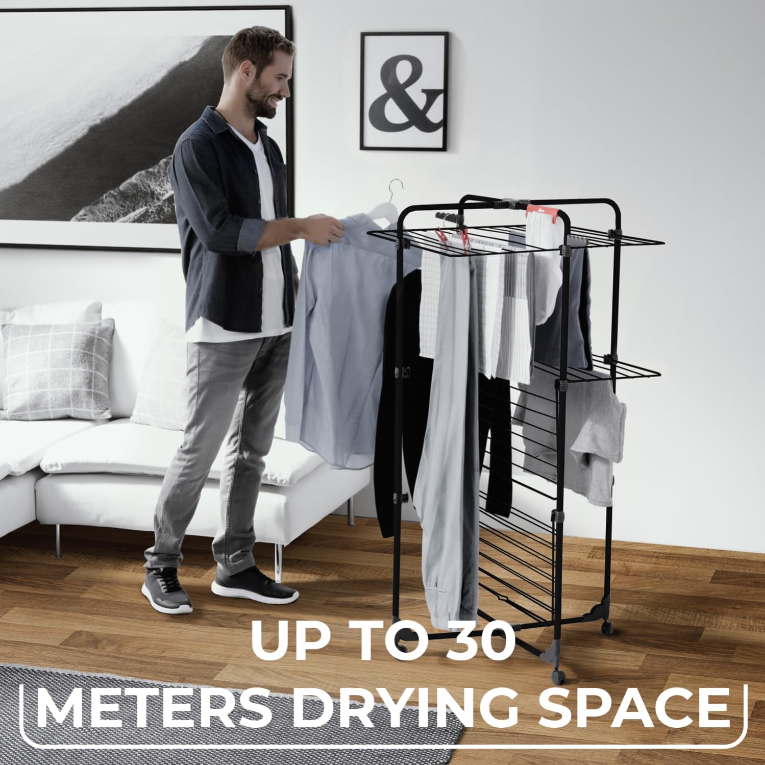 Vileda Mixer 3 Ultimate Clothes Airer - 30m Drying Space | Black Edition | Foldable 5