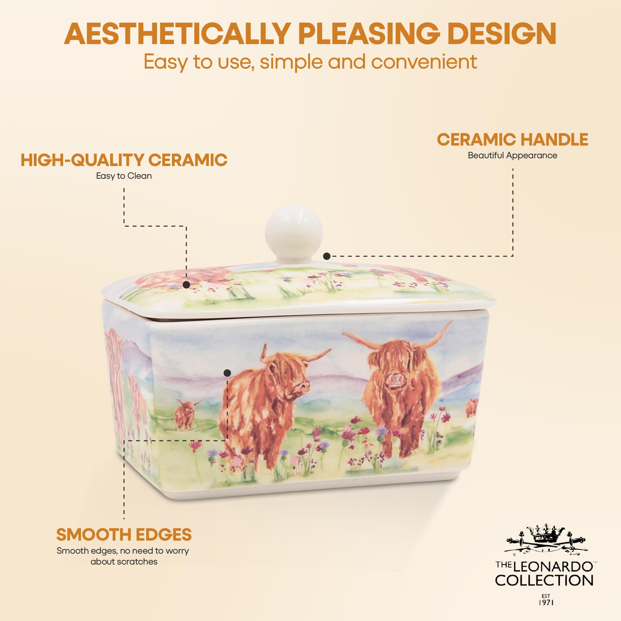 The Leonardo Collection Jennifer Rose Gallery Highland Cow Butter Dish | Fine China | Round 5