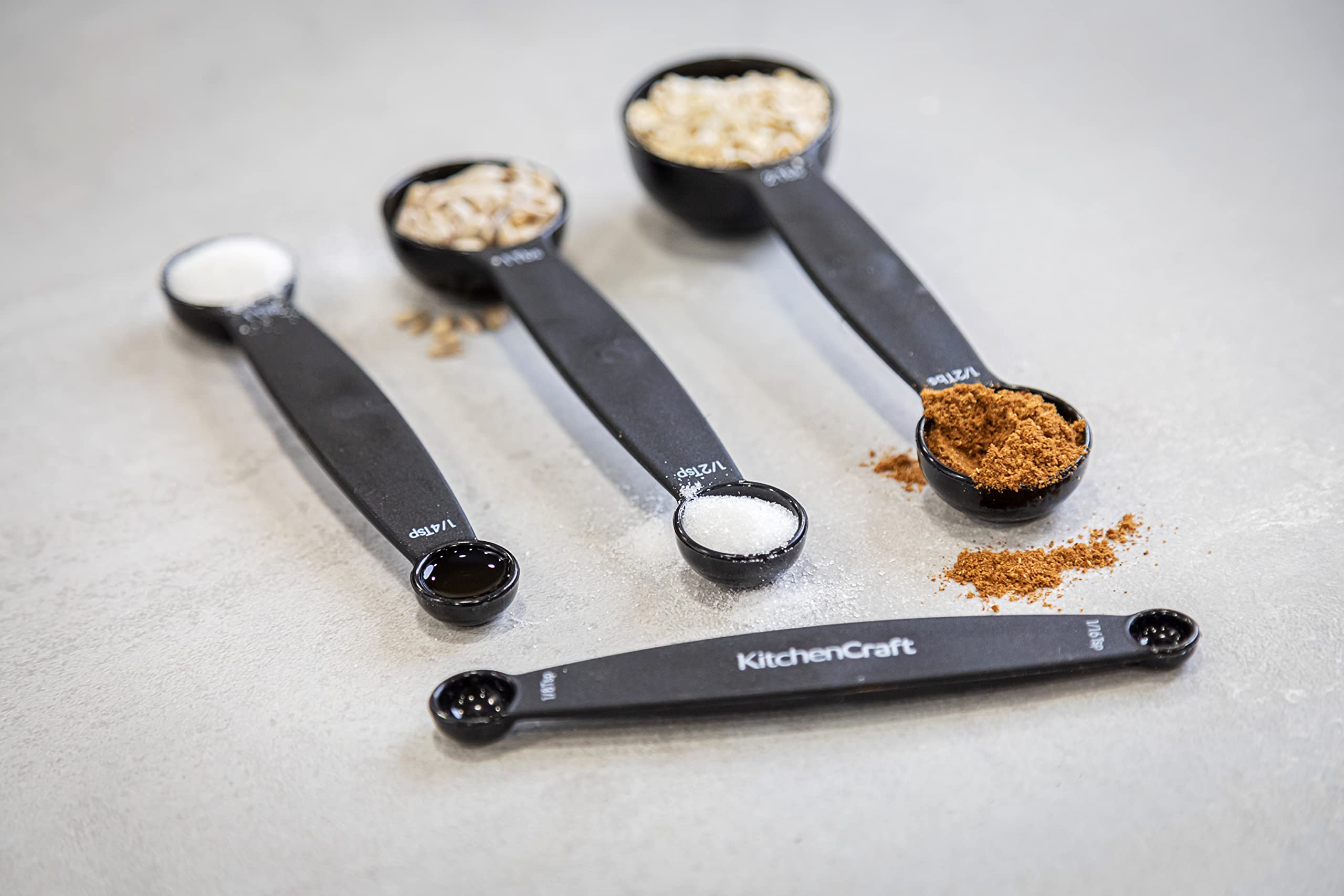 KitchenCraft KCMSPOONSET Set of 4 Nesting Magnetic Measuring Spoons, Black Plastic 3