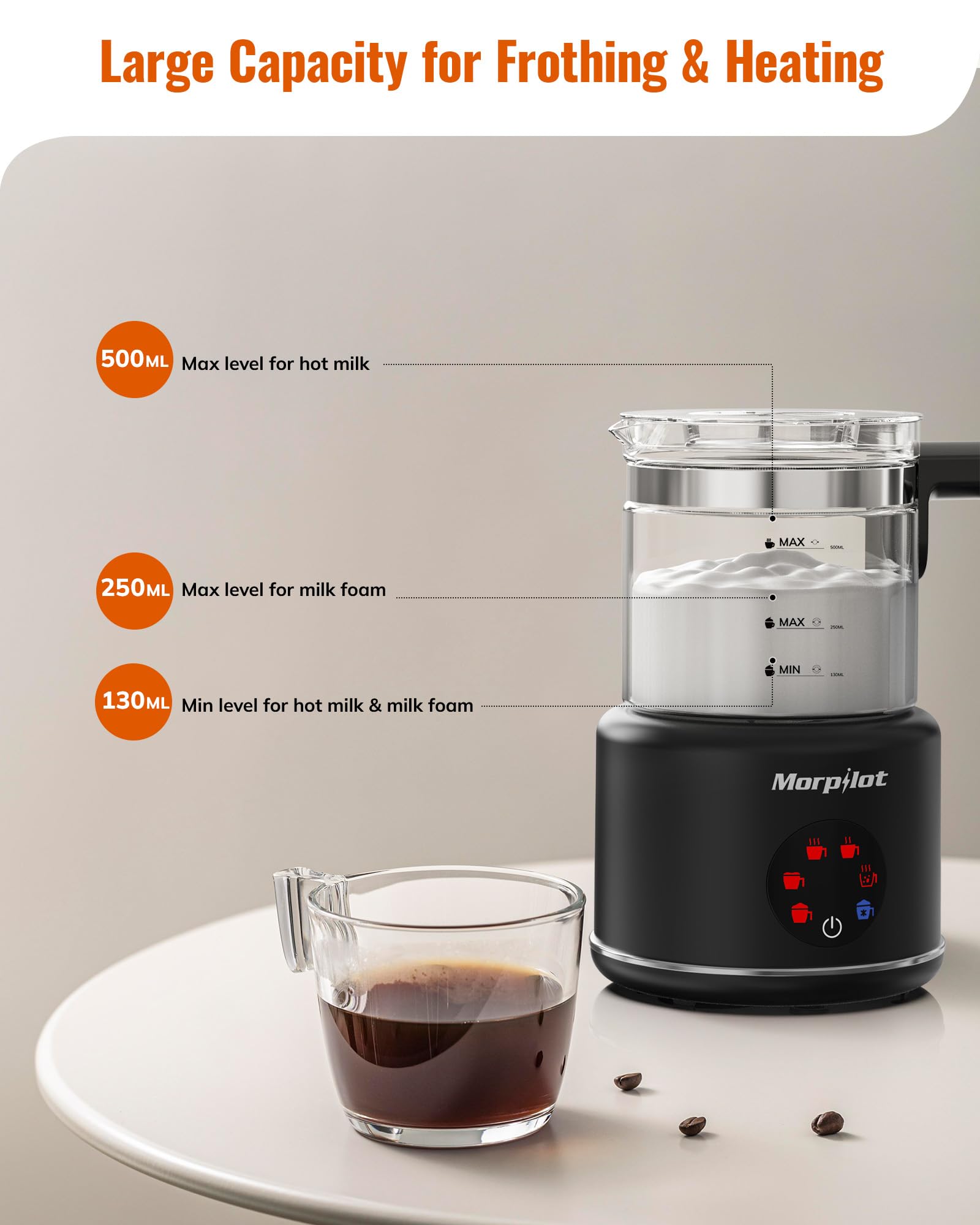 morpilot Automatic Milk Frother - 6-in-1 Functions | 500ML Capacity | Glass Body 3