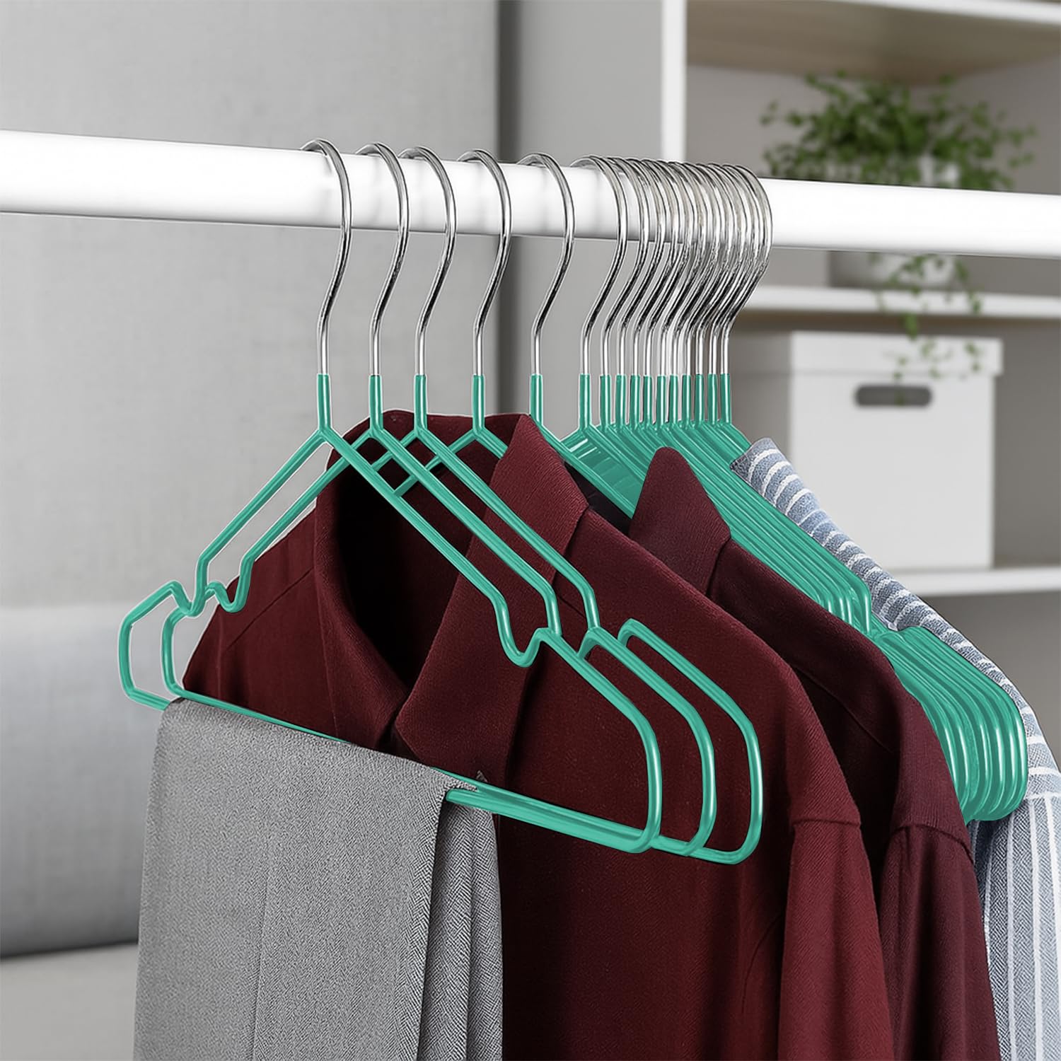 KEPLIN Premium Rubber Coated Metal Hangers - Pack of 20 - Heavy Duty Space Saving | Mint Green 8