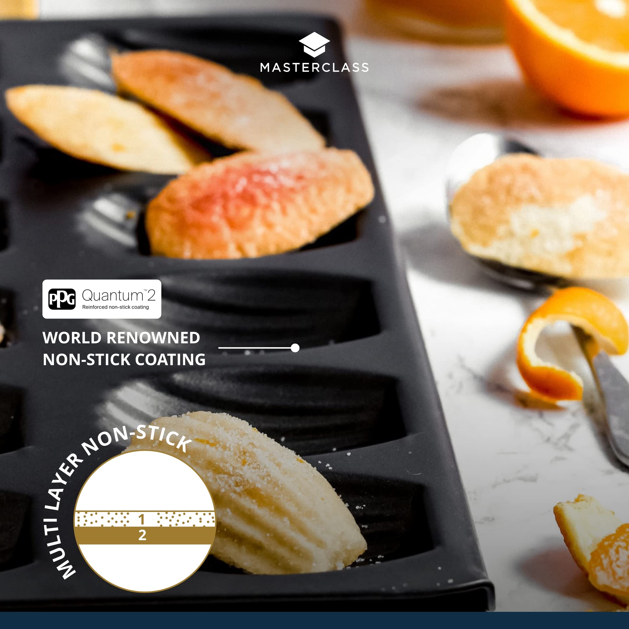 MasterClass Non-Stick Madeleine Tray - 12-Hole, Carbon Steel, Grey | Oven & Freezer Safe 5