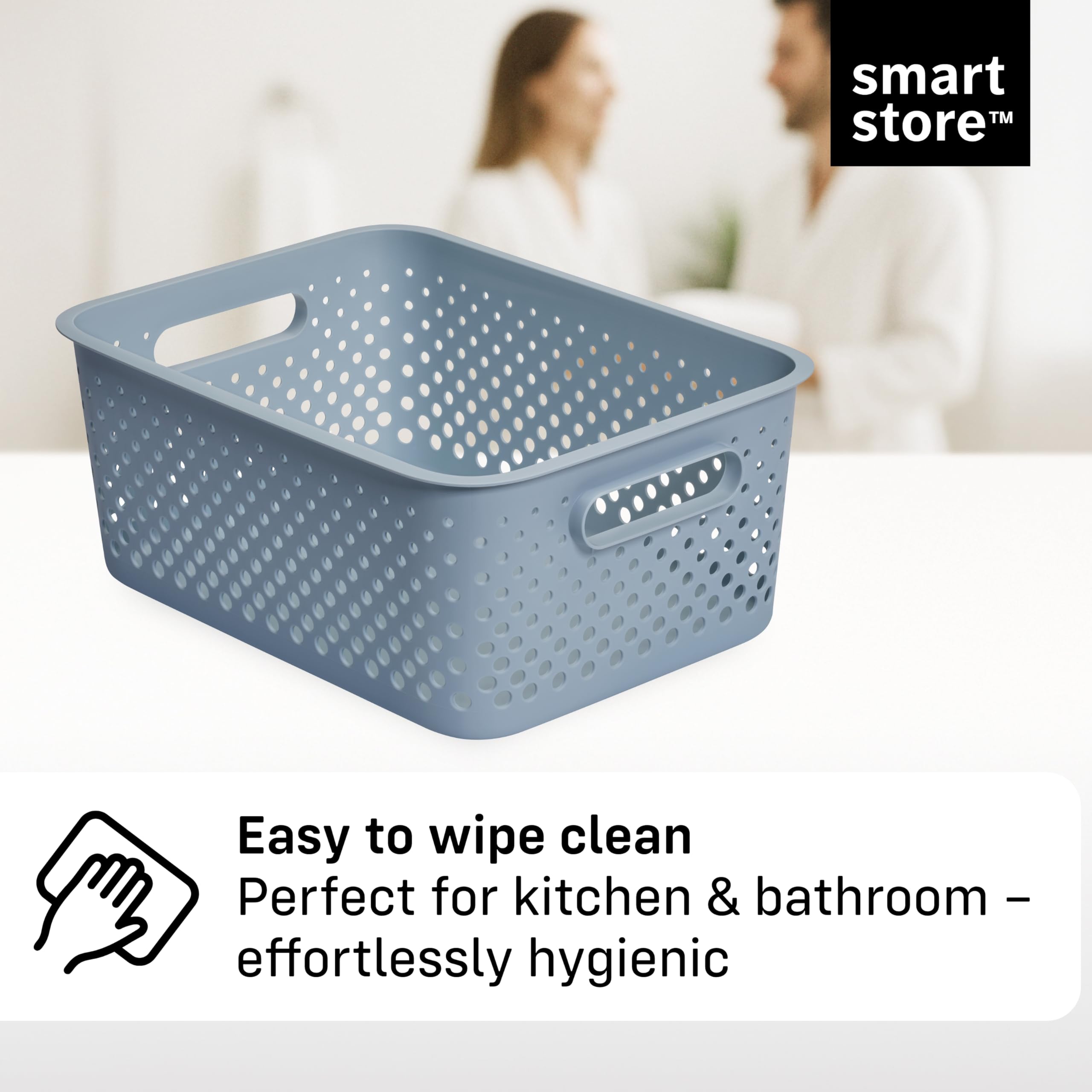 SmartStore Storage Basket with Handles - 11.4L Capacity | 36.5x27x15cm | Sea Salt Plastic 4