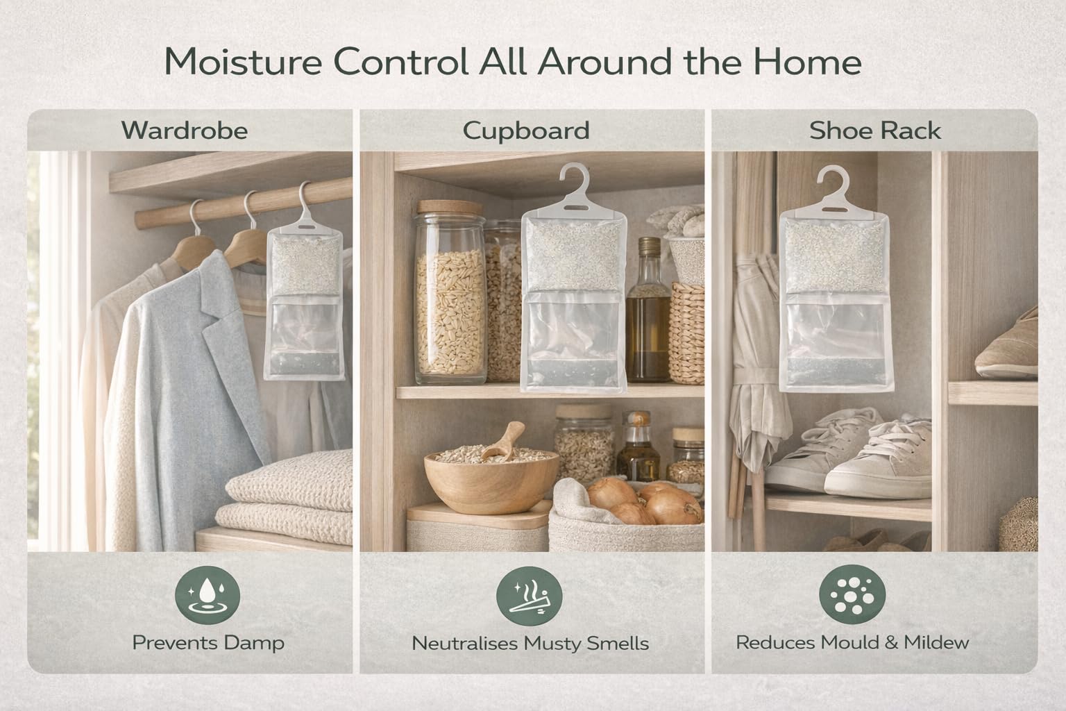 1ABOVE Hanging Wardrobe Dehumidifier Bags - 6 Pack | Moisture Absorber for Closets & Cabinets 9