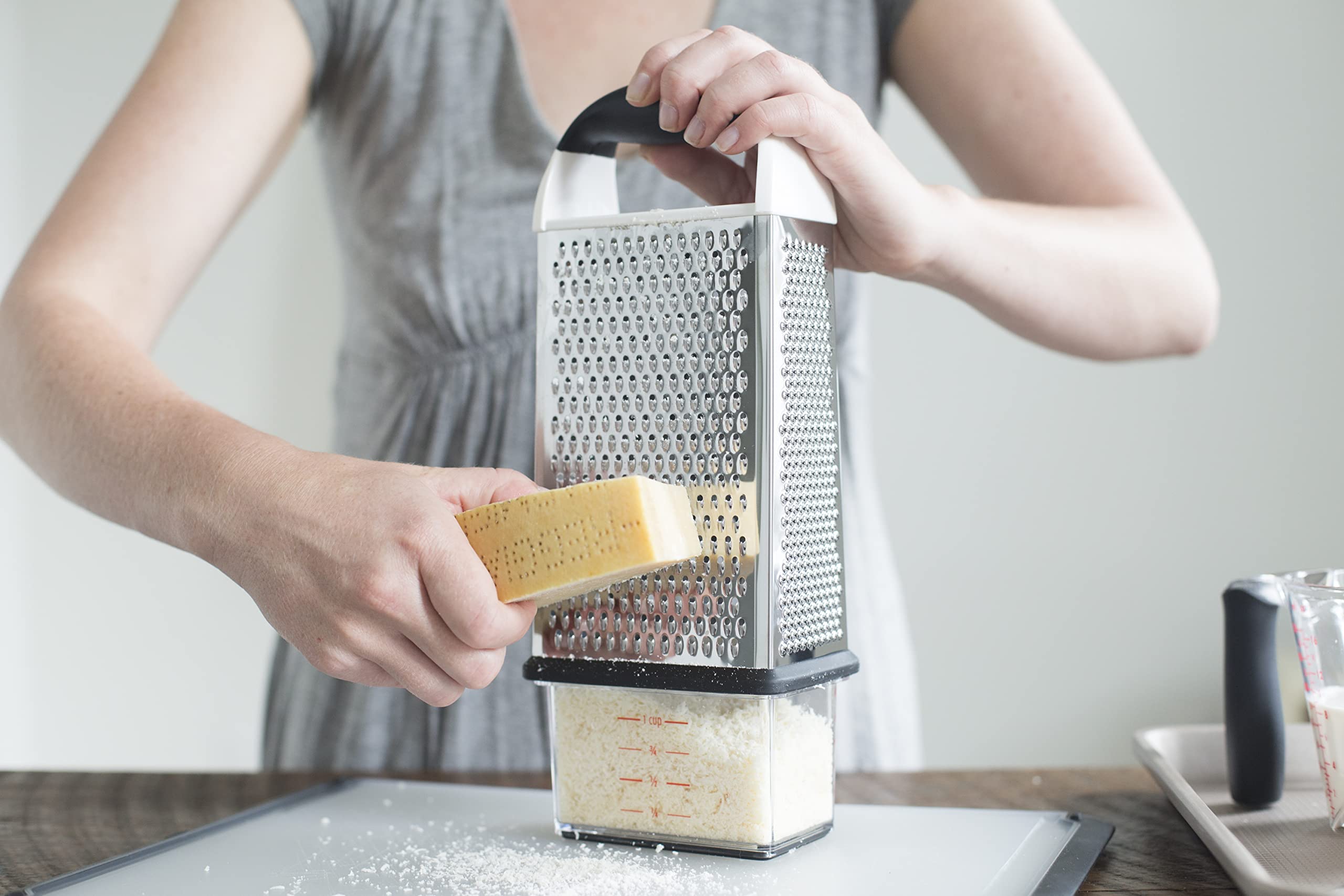 OXO Good Grips Box Grater - 4-Way Stainless Steel Grater and Slicer with Storage Container | Silver/Black 7