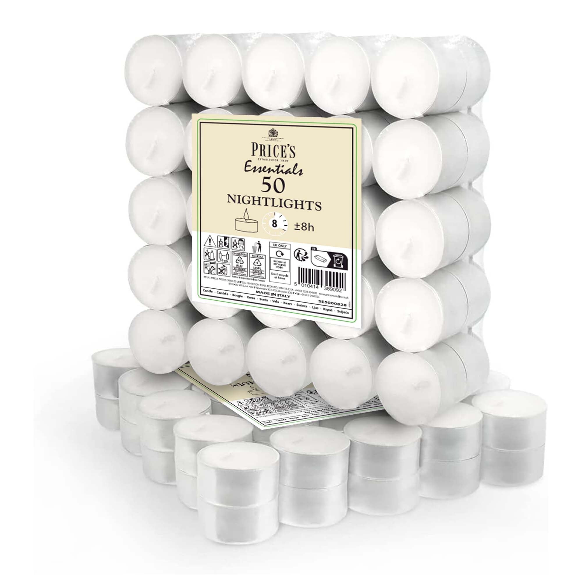 Price's Candles 50 Pack Tea Lights - 8 Hour Clean Burn | Vegan & Kosher Friendly