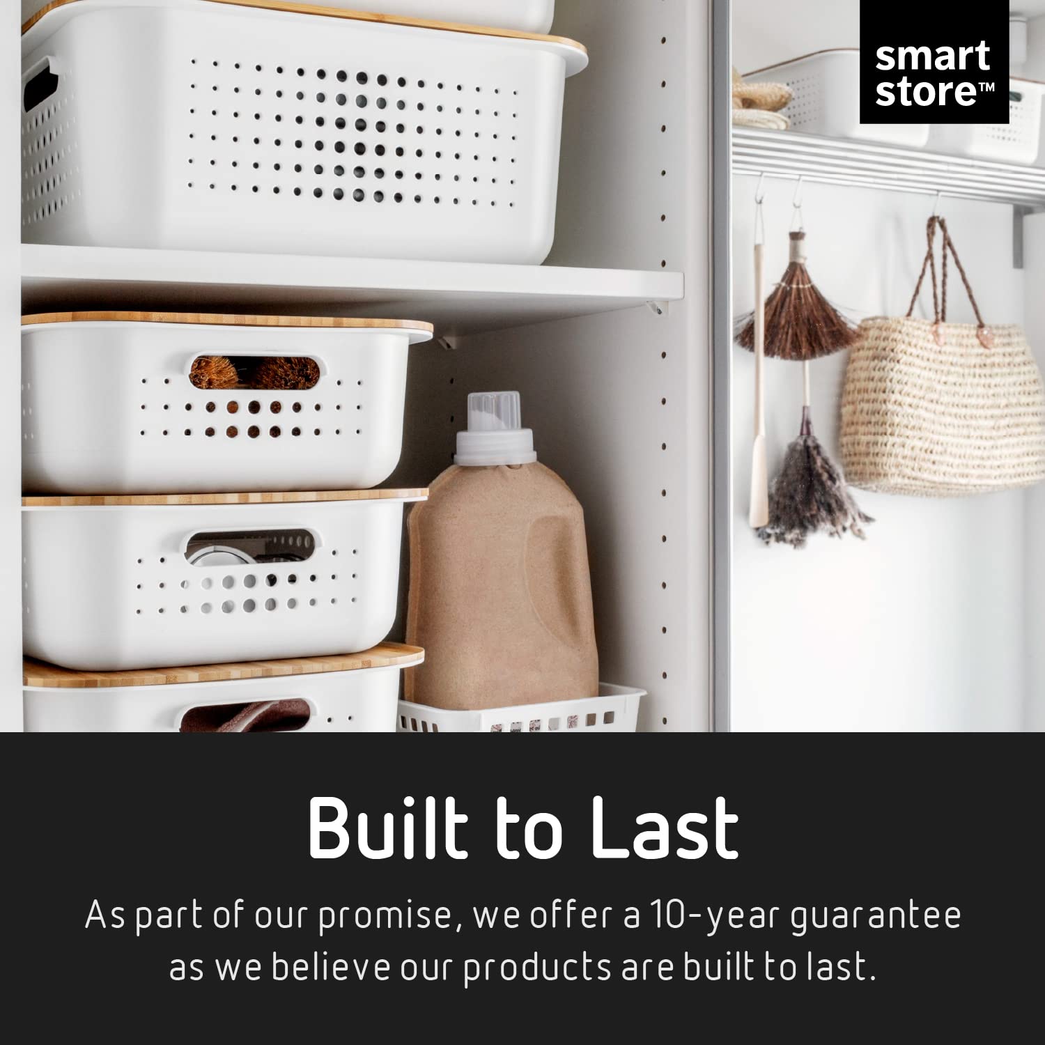 SmartStore 10L Recycled Plastic Storage Basket with Handles | Taupe | Stackable & Nestable 6