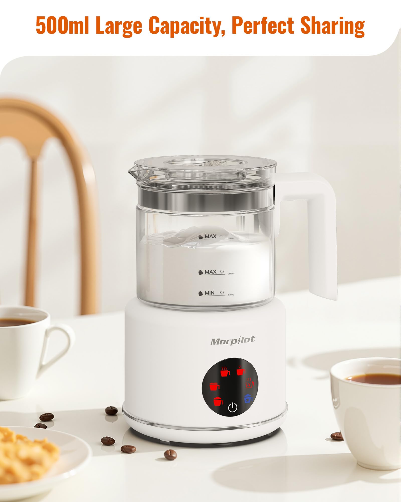 morpilot Automatic Milk Frother - 6-in-1 Functions | 500ML Capacity | Visual Glass 4