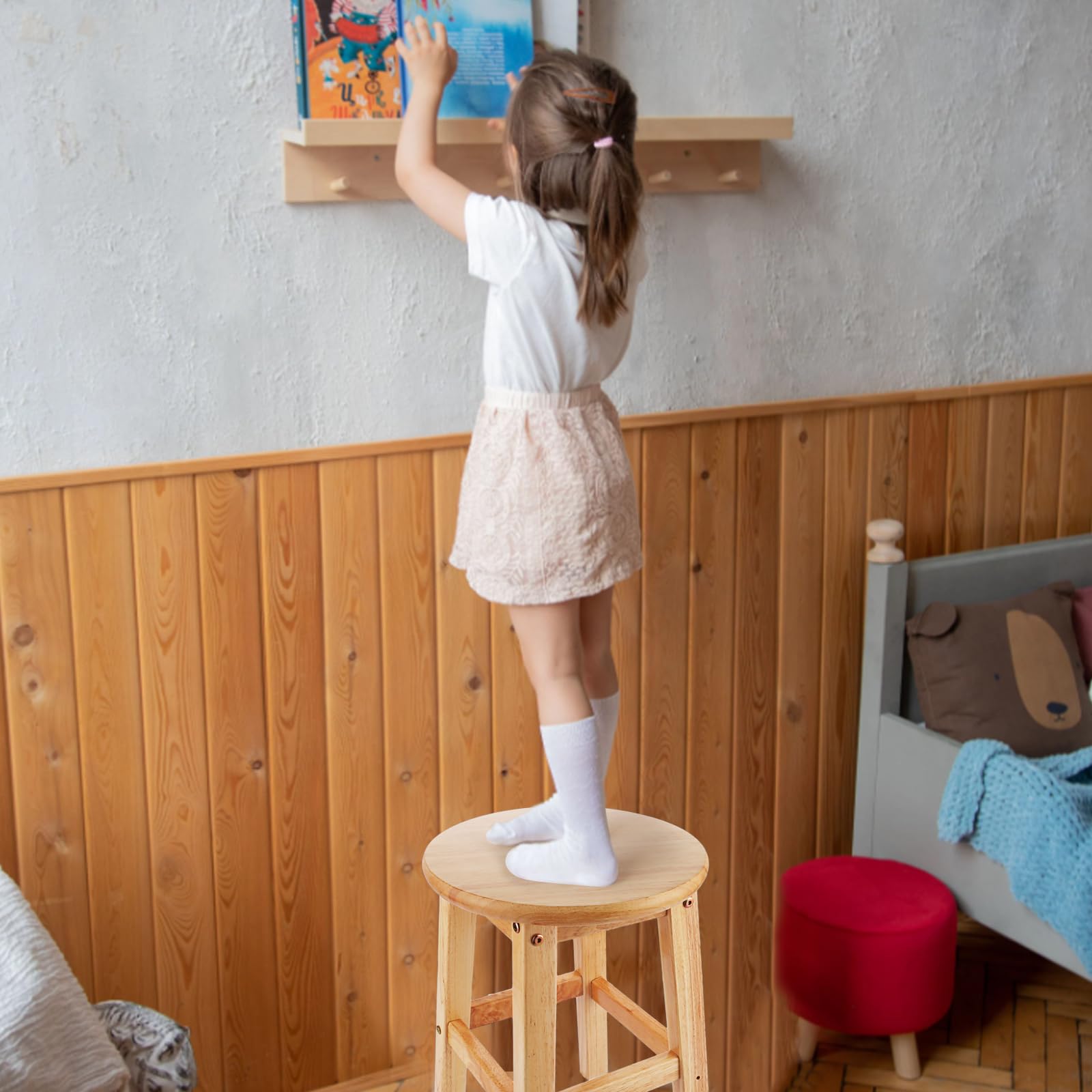 ASelected Solid Wooden Stool - Round, 45cm Height, Natural Oak Top | Easy Assembly 6