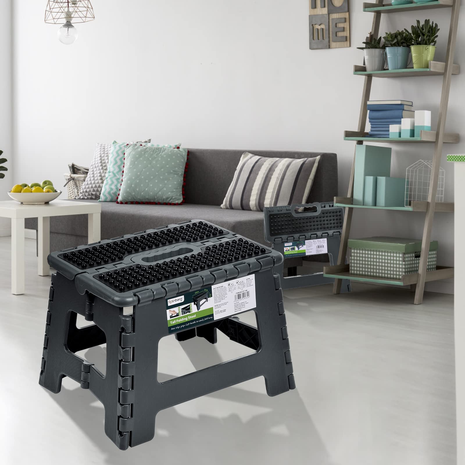 Rainberg Folding Step Stool - Small 9 Inch | Supports up to 150kg | Anti-Slip Plastic 8