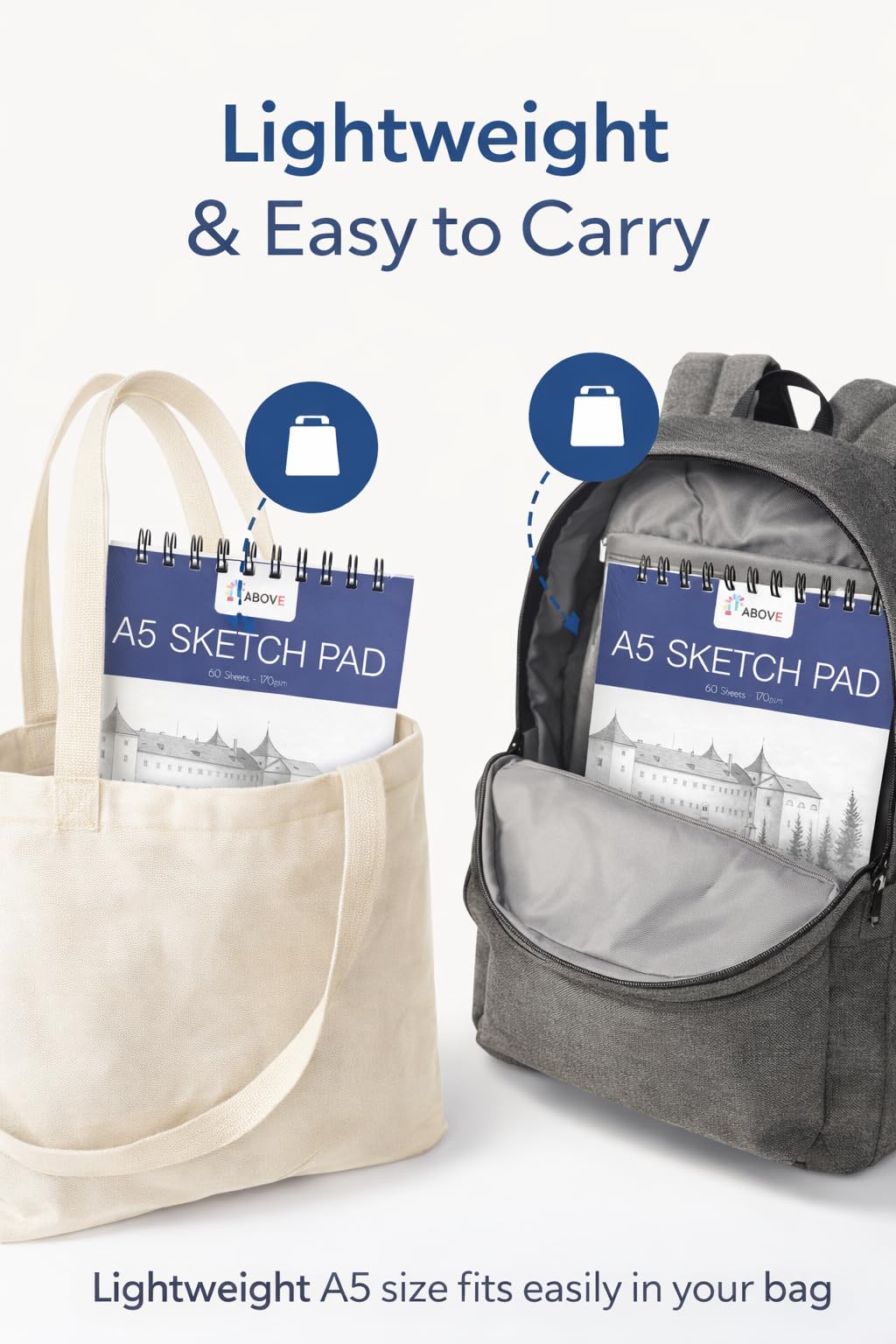 1ABOVE Artists Sketch Pad - 60 Sheets Spiral Bound A5 Drawing Paper | 170gsm Acid-Free 7