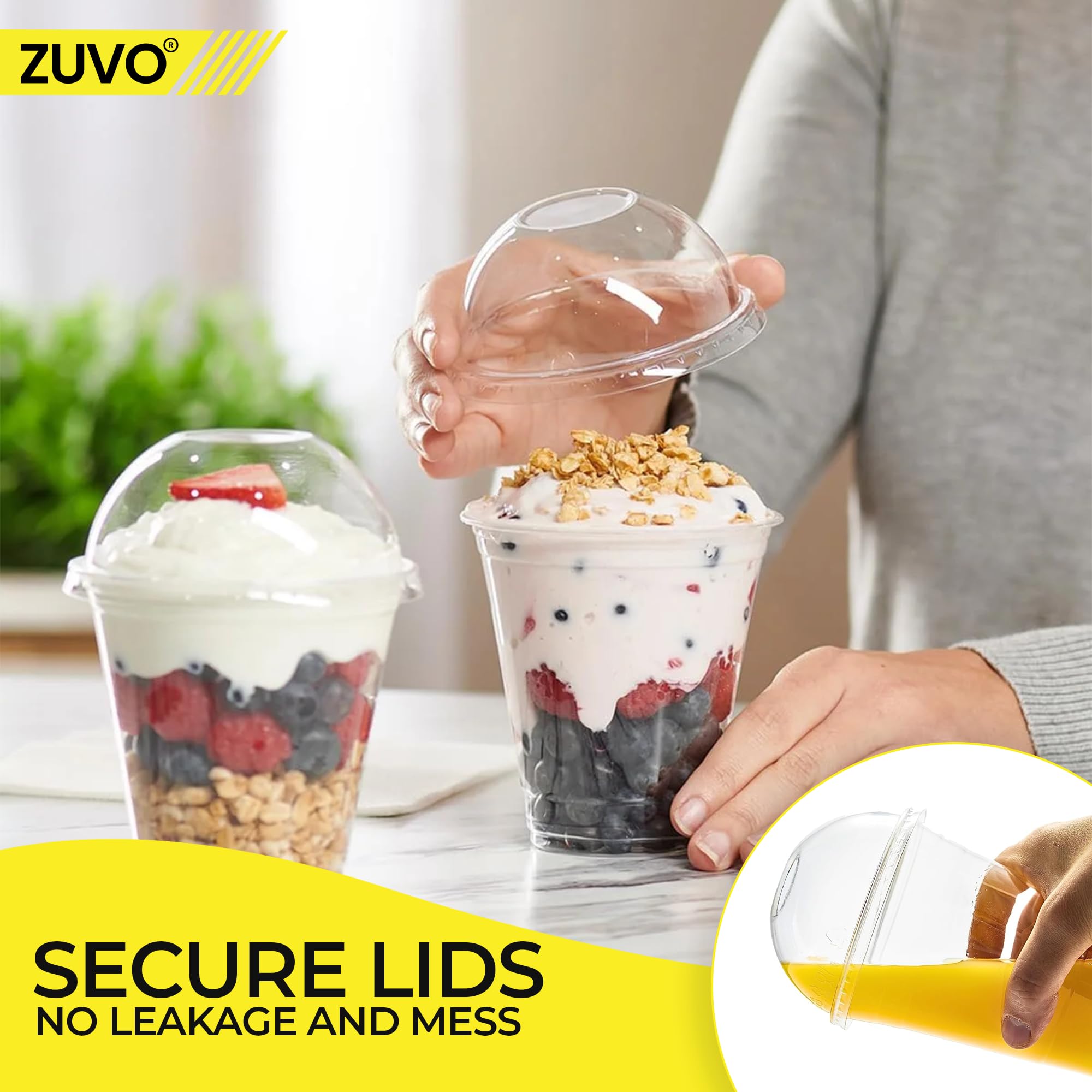 Zuvo Plastic Smoothie Cups with Dome Lids - 12 OZ (Pack of 50) - Leak Proof 6