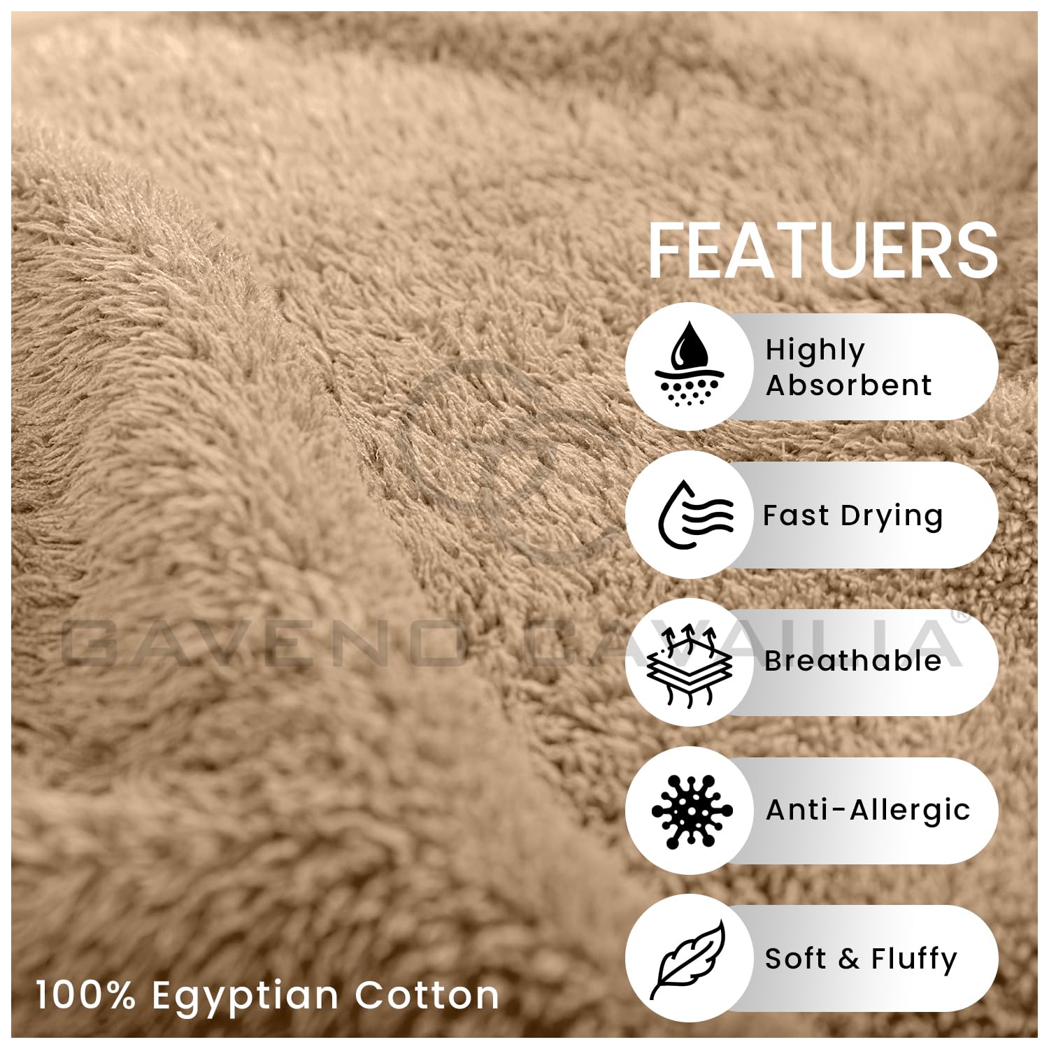 GC GAVENO CAVAILIA 8 Piece Towel Set - 450 GSM Quick Dry Cotton | Natural Color | Includes 4 Face, 2 Hand, 2 Bath Towels 4