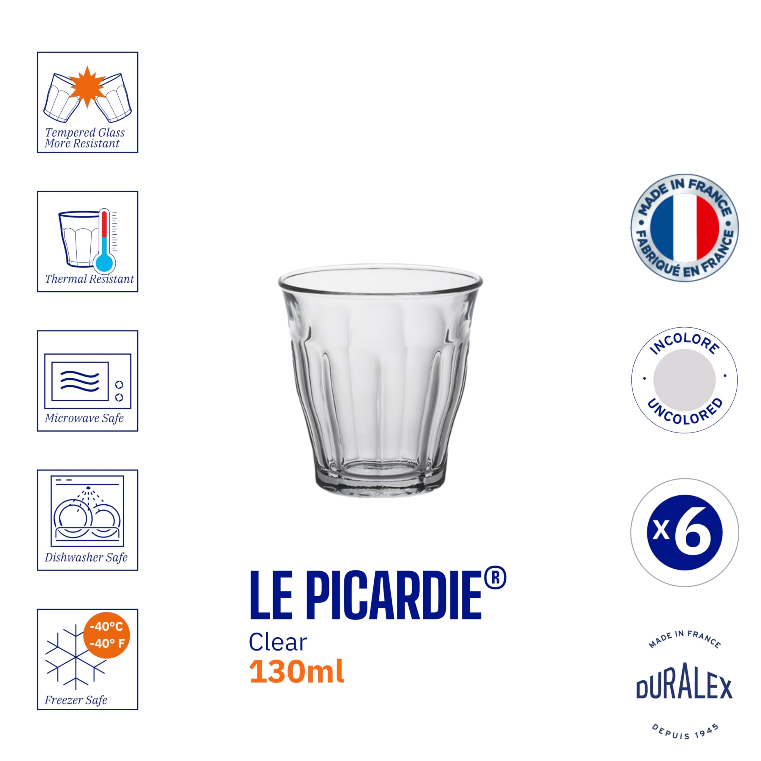 Duralex 1024AB06A0111 Tumbler Glass - 130ml Capacity, Transparent/Green, Set of 6 6