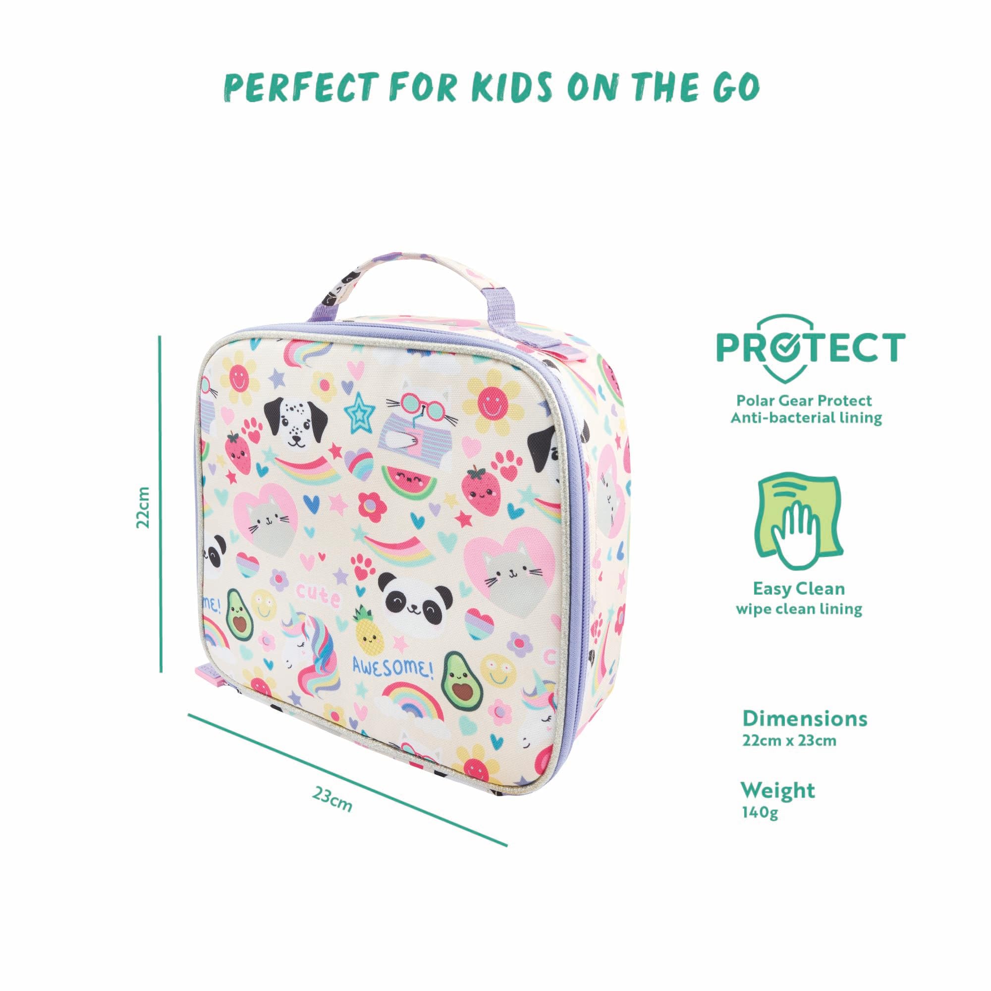 Polar Gear Cute Icons Lunch Bag - Durable Polyester | Wipe-Clean Lining | 23x23x22cm 3