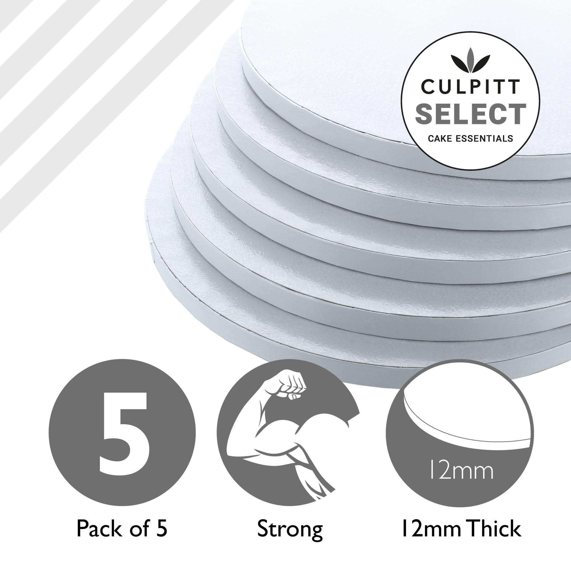 Culpitt Select 10 inch Round White Cake Boards - 12mm Thick, Pack of 5 3
