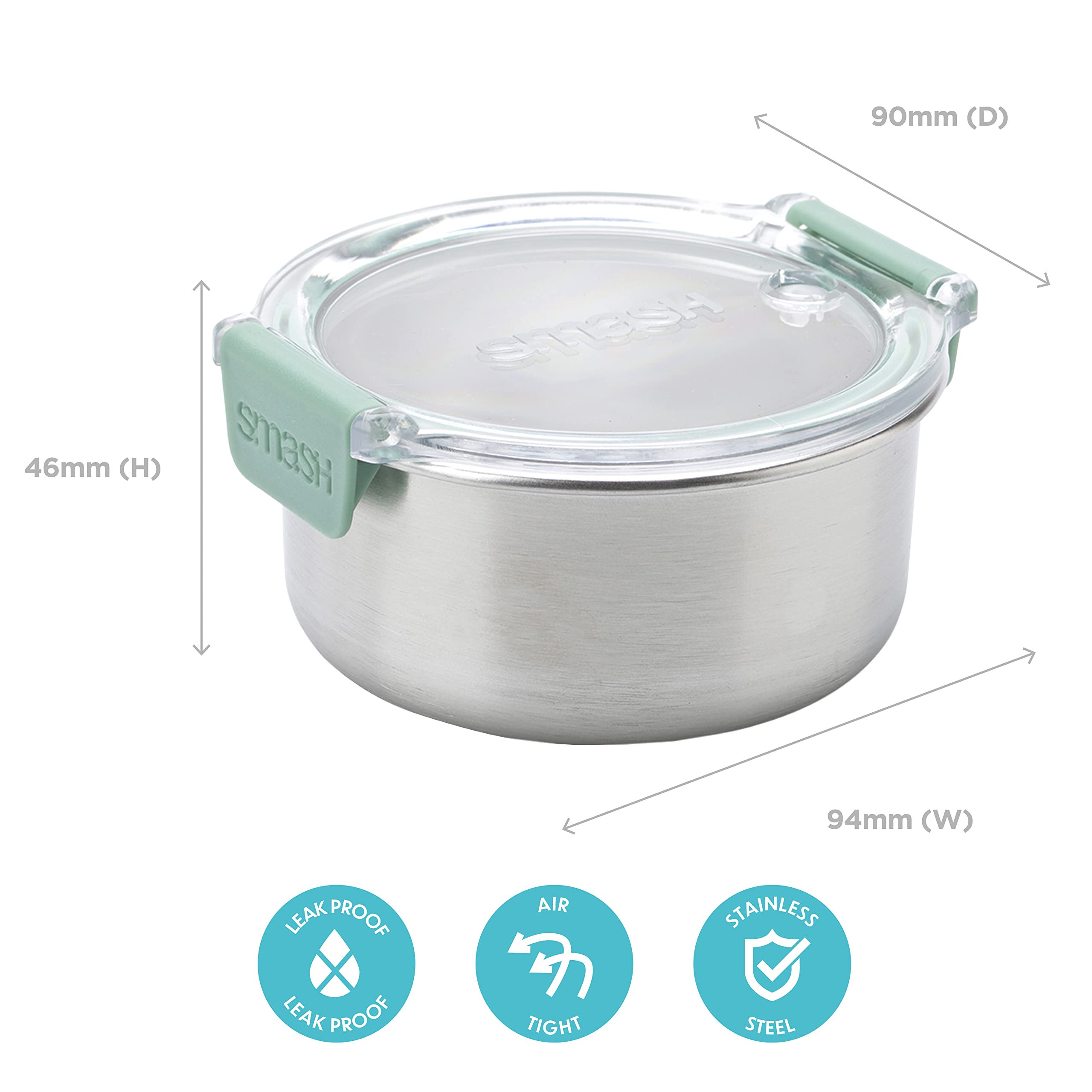 Smash Microwave Safe Stainless Steel Snack Pots - 200ml Capacity, 2 Pack, Sage 3
