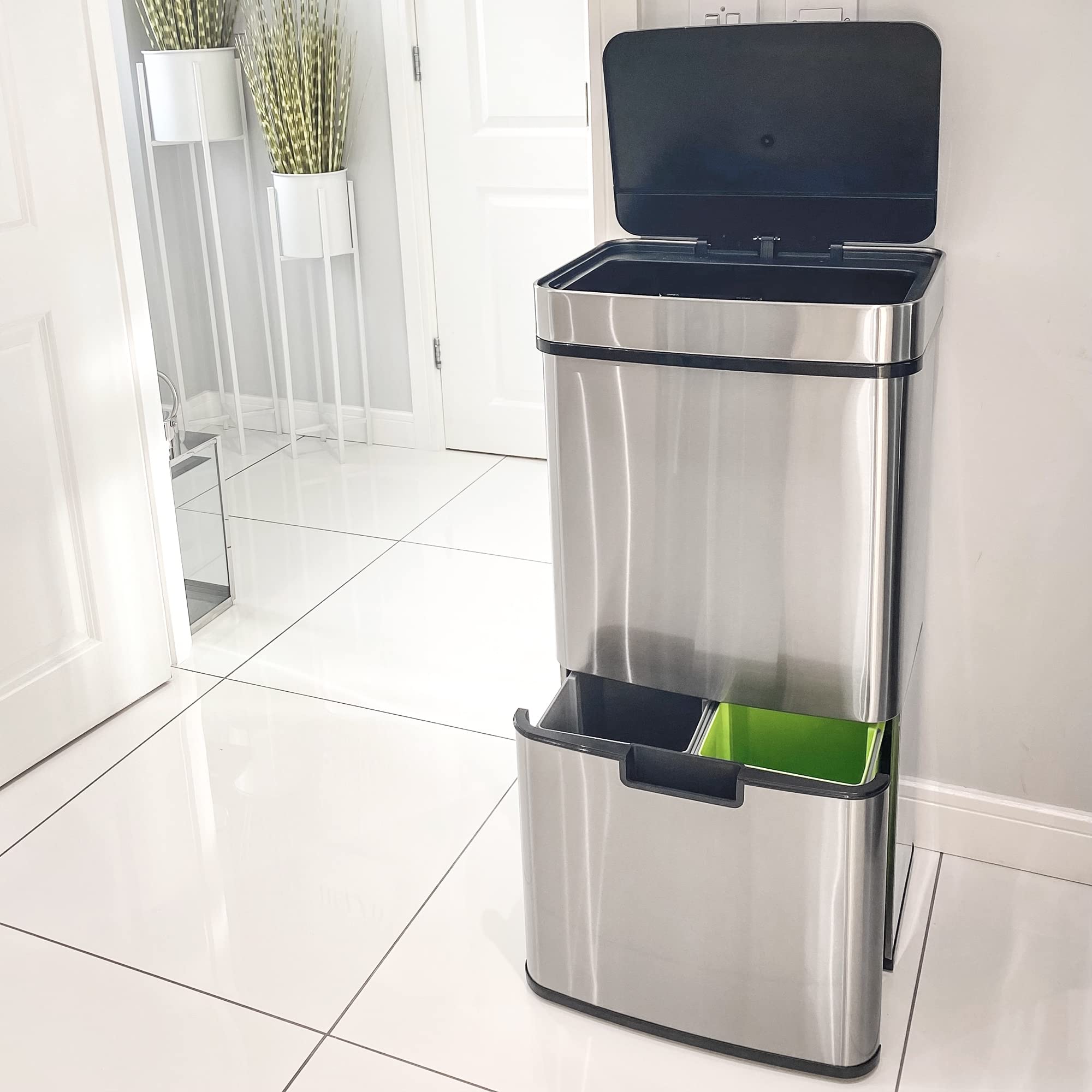 HOMCOM 72L Stainless Steel Sensor Trash Can - 3 Compartments for Waste Separation | Motion Sensor 8