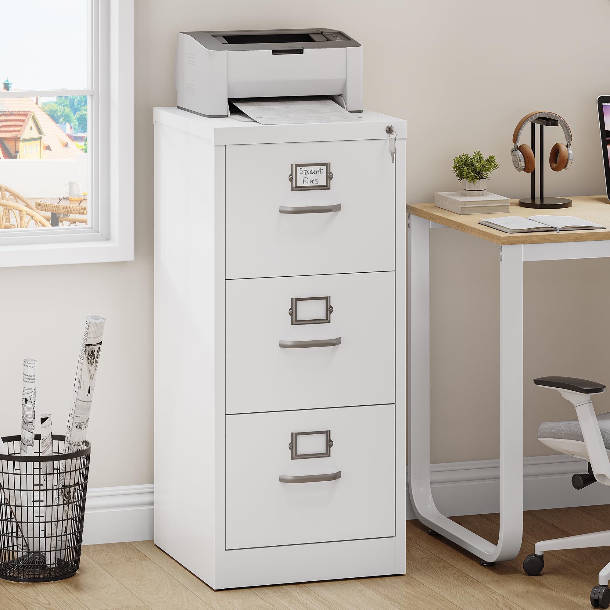 YITAHOME 3-Drawer Vertical File Cabinet - Lockable, Heavy-Duty Steel | 45.8 x 45 x 103cm