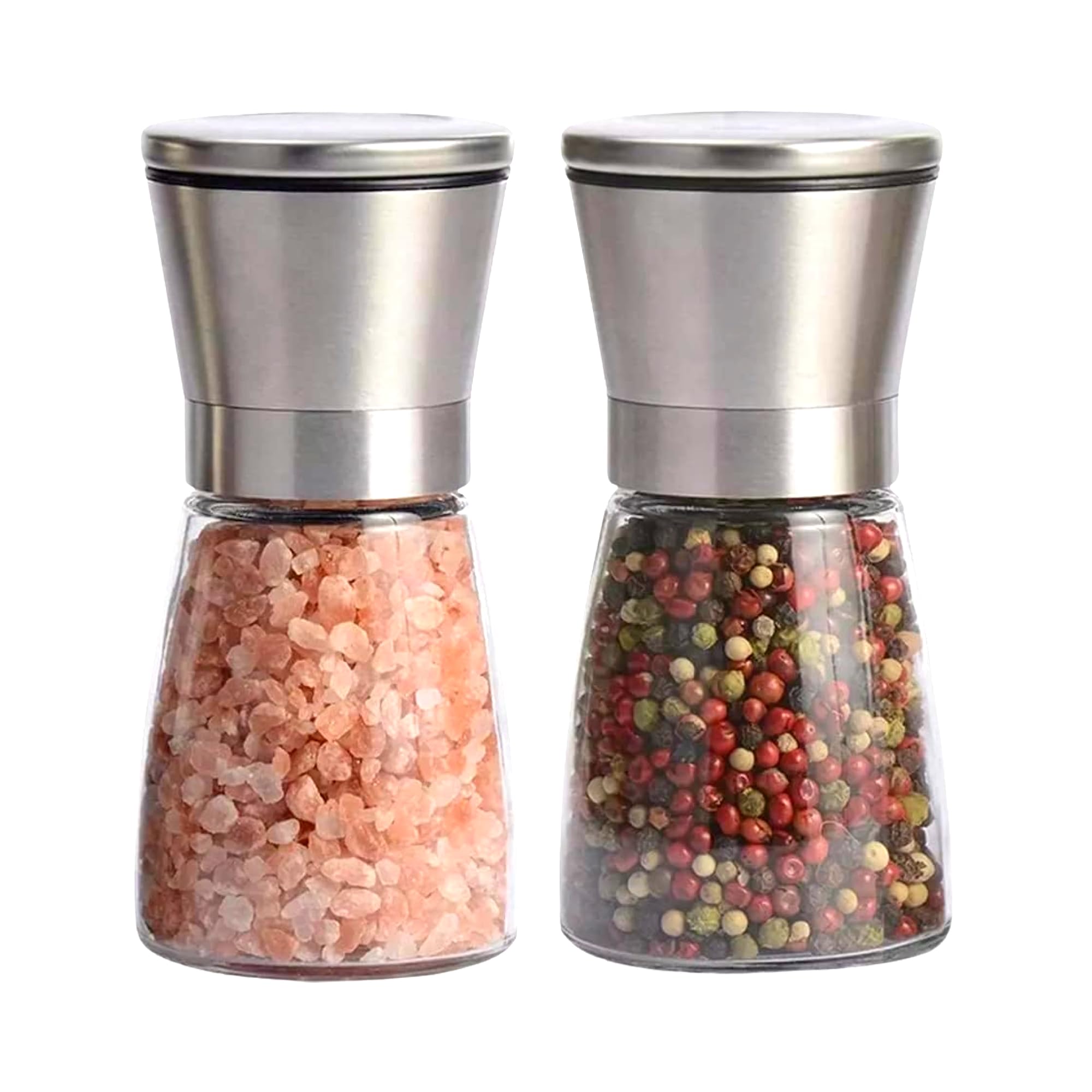 REQUISITE NEEDS Salt & Pepper Grinder Mill Set - Brushed Stainless Steel Finish | Adjustable Coarseness | 2 Mills 1