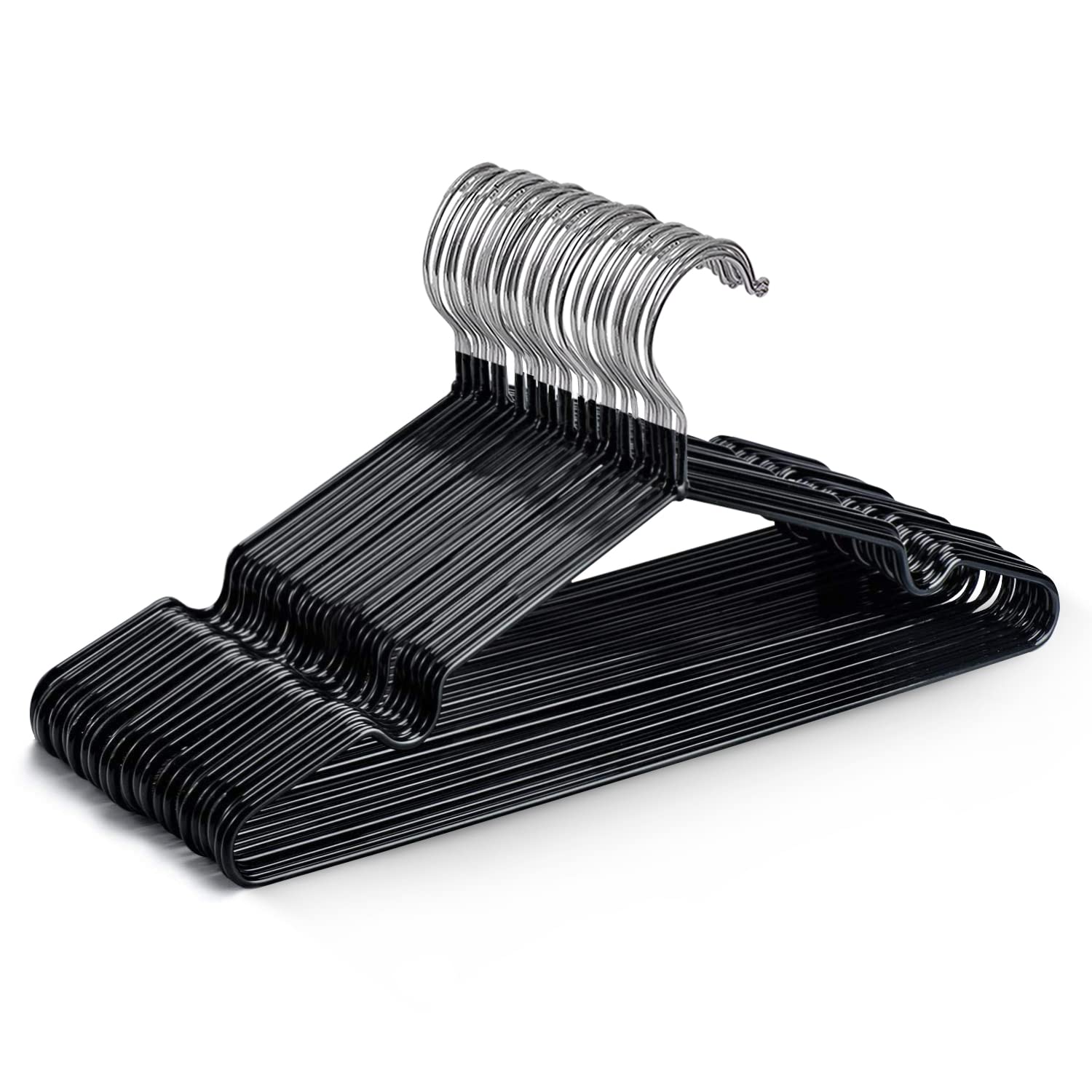 KEPLIN 20 Pack Rubber Coated Metal Hangers - Heavy Duty, Space Saving, Anti-Slip | Black