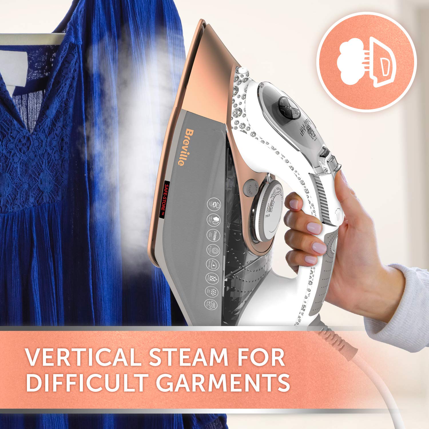 Breville DiamondXpress Steam Iron - 3100W Power | 200G Steam Shot | White & Rose Gold 4