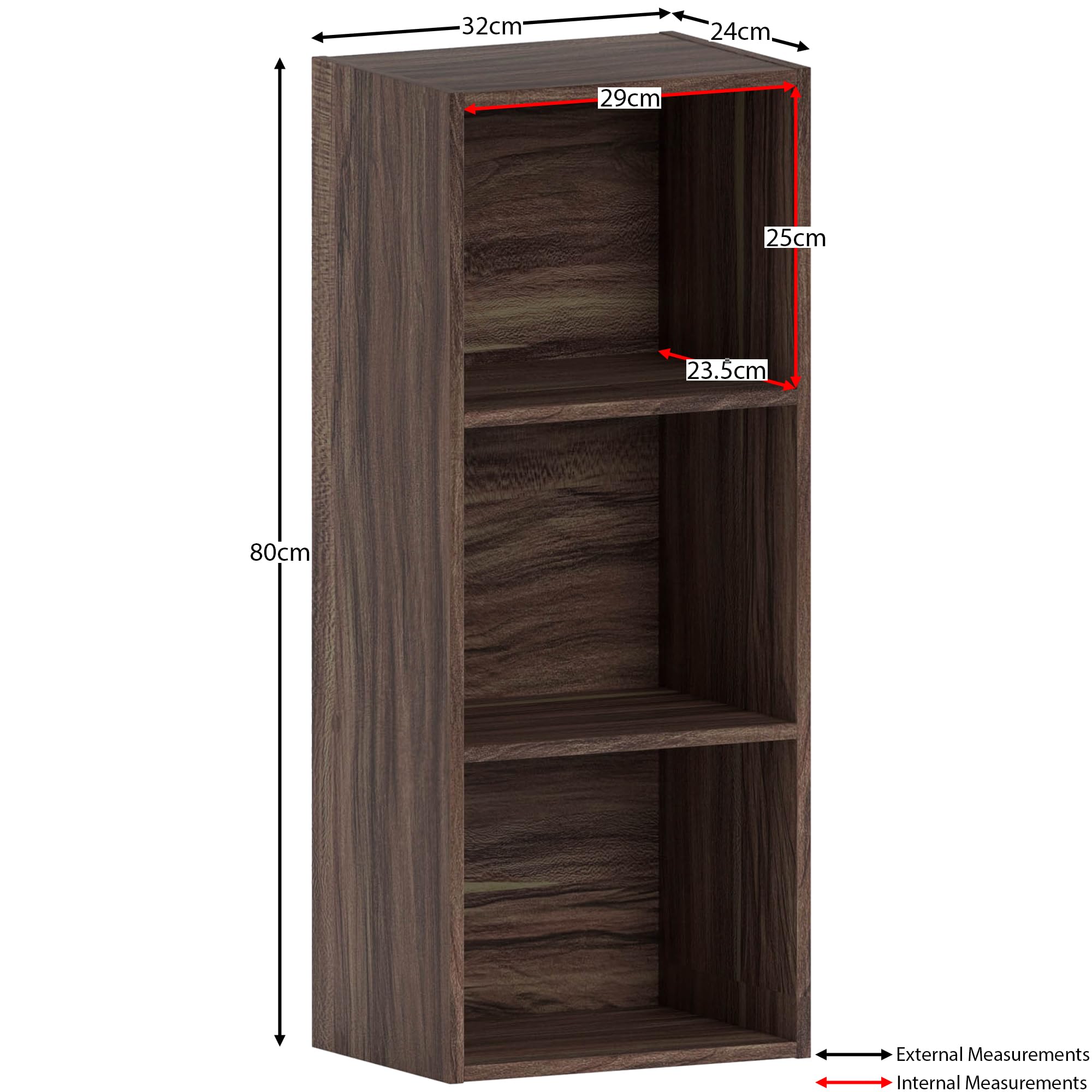 Vida Designs Oxford 3 Tier Cube Bookcase - Walnut Wood Finish | H 80 x W 32 x D 24 cm 3