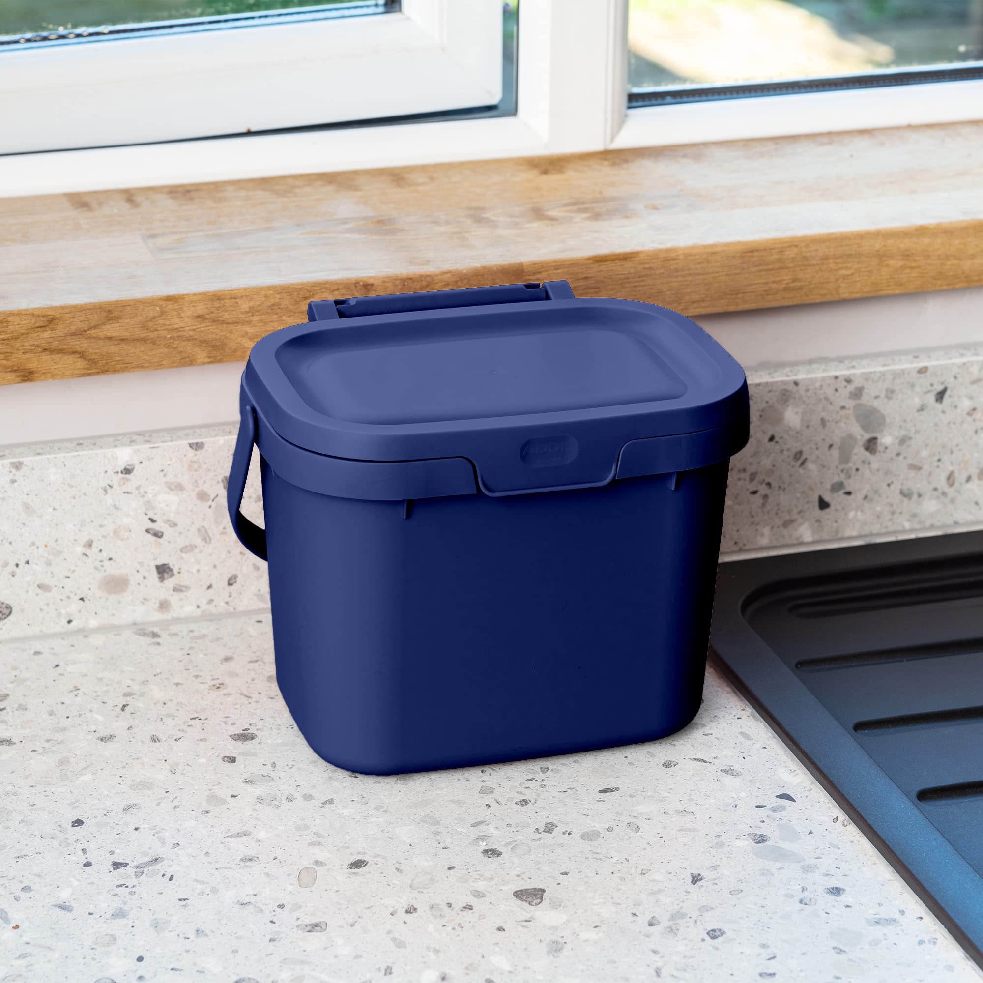 Addis Everyday Kitchen Food Waste Compost Caddy Bin - 4.5 Litre Capacity | Recycled Blue | Made in the UK