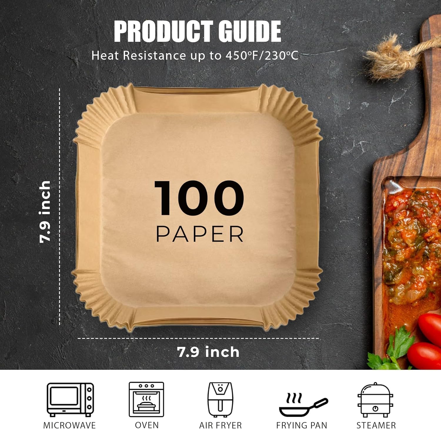 Roe Tenpo Air Fryer Liners - 100 Pcs Disposable Non-Stick Parchment Paper for Ninja, COSORI, Tefal | 6.3 Inch Square 4