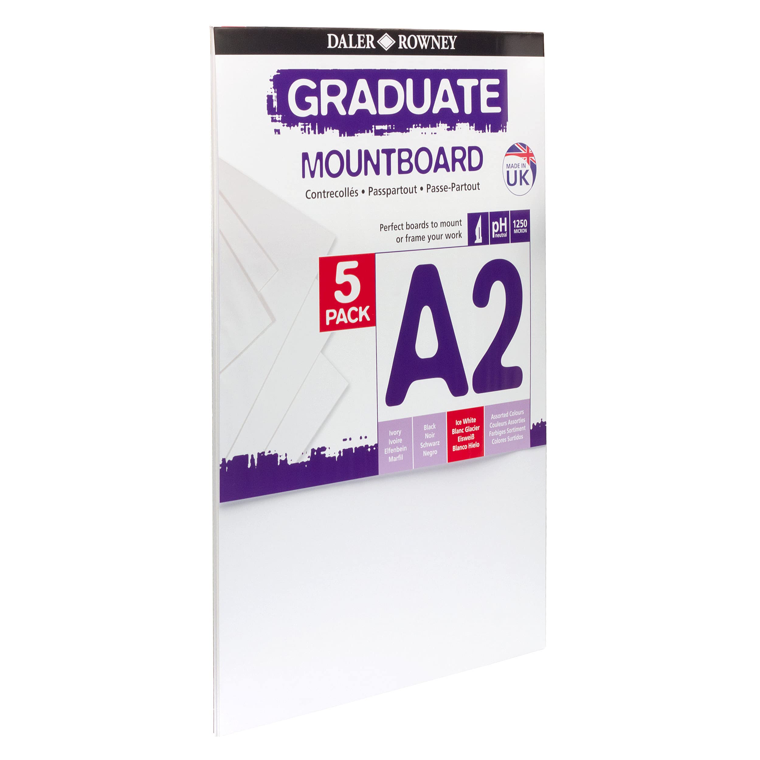 Daler Rowney Graduate Cream Core A2 Mountboard - Ice White Smooth Surface, 1.25mm Thick, 5 Pack 4