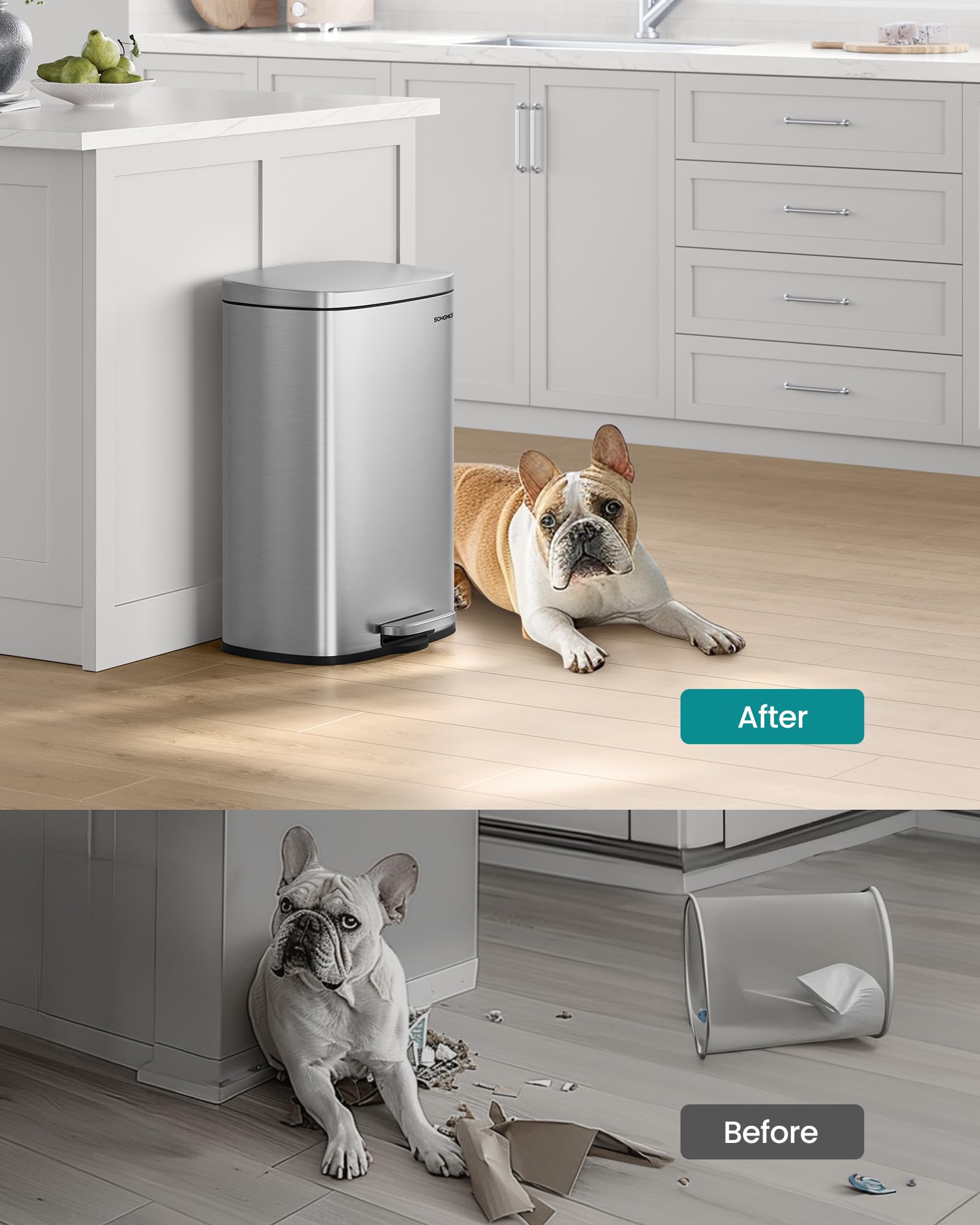 SONGMICS Kitchen Bin 50 L Pedal Rubbish Bin | Soft Close | Steel | Silver LTB050E01 7
