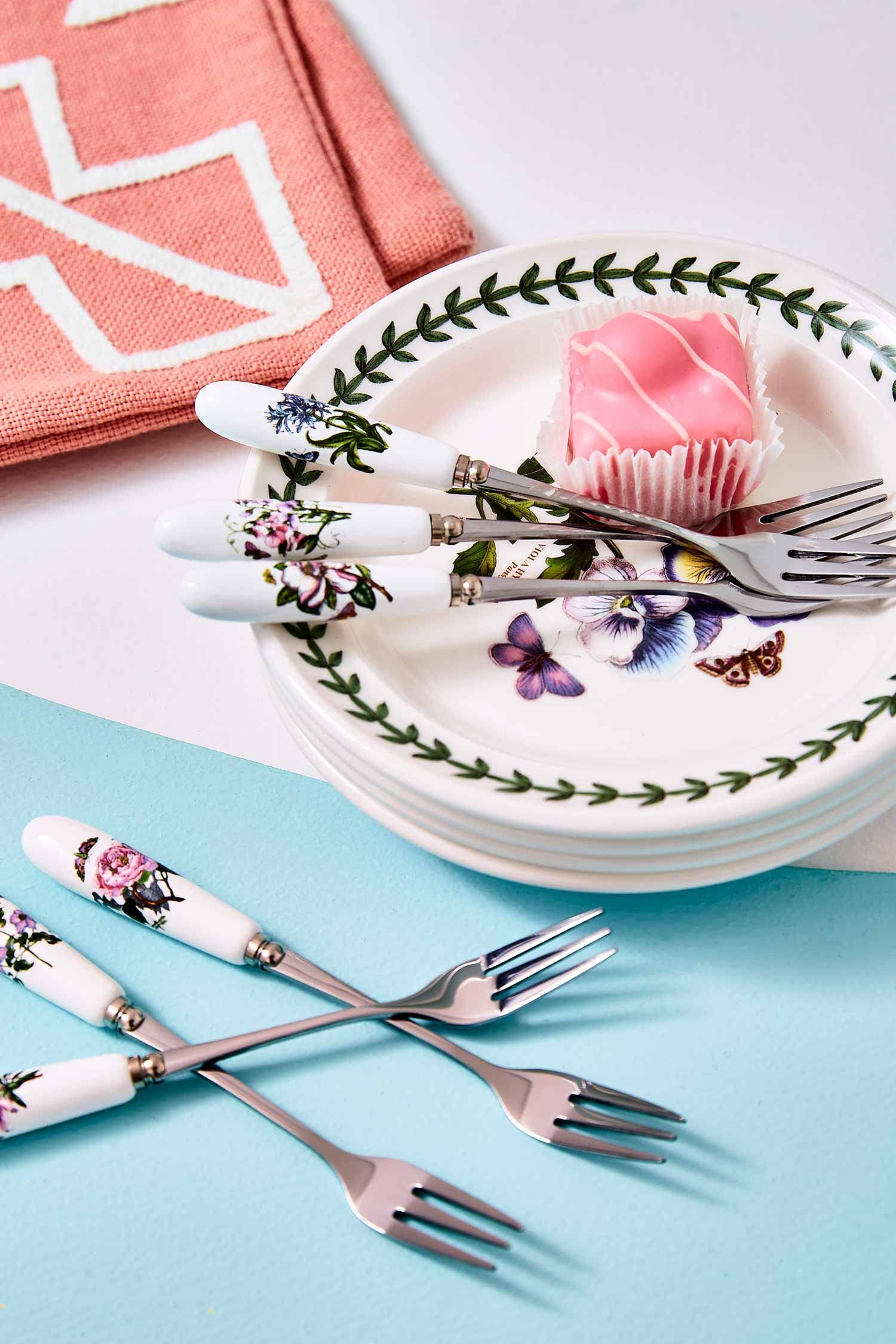 Portmeirion Botanic Garden 6-Piece Pastry Fork Set | Porcelain & Stainless Steel | Multi-Colour