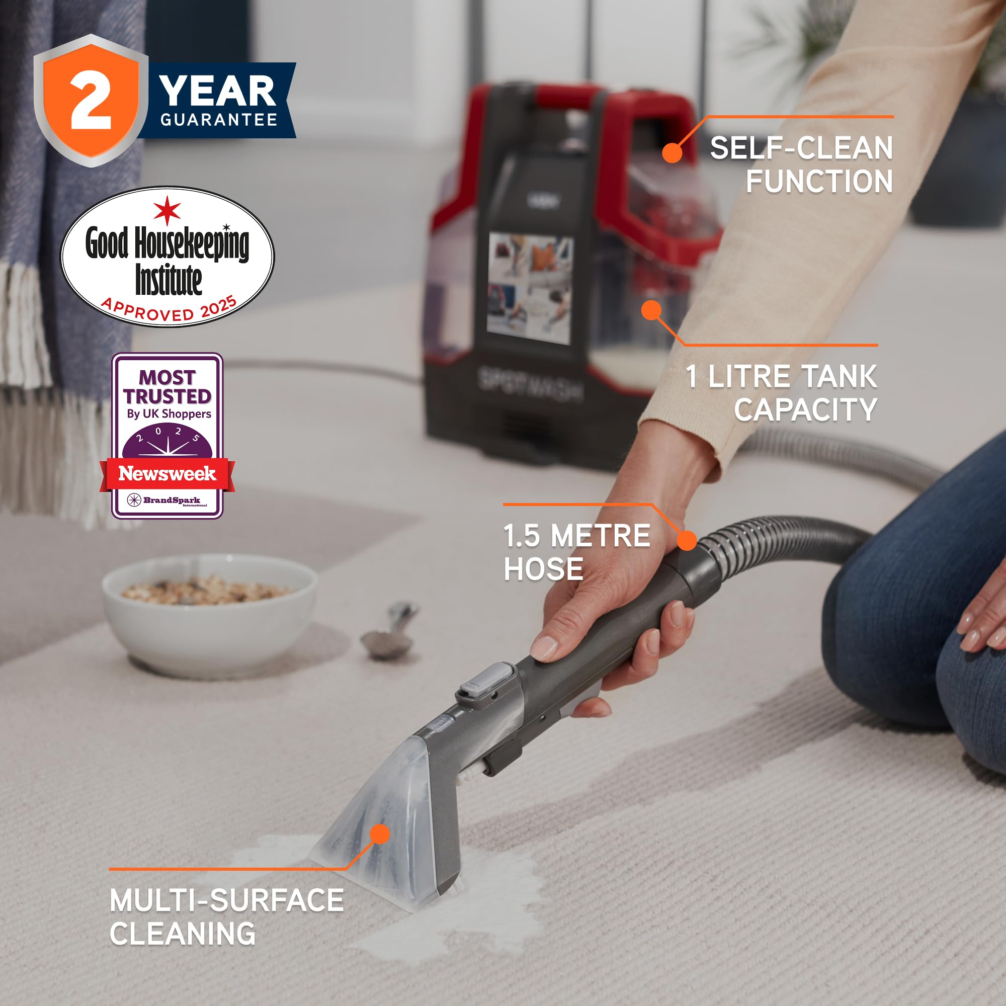 Vax SpotWash Spot Cleaner - Multi-Surface Cleaning for Stains, Spills & Pet Messes | 3.89kg 2