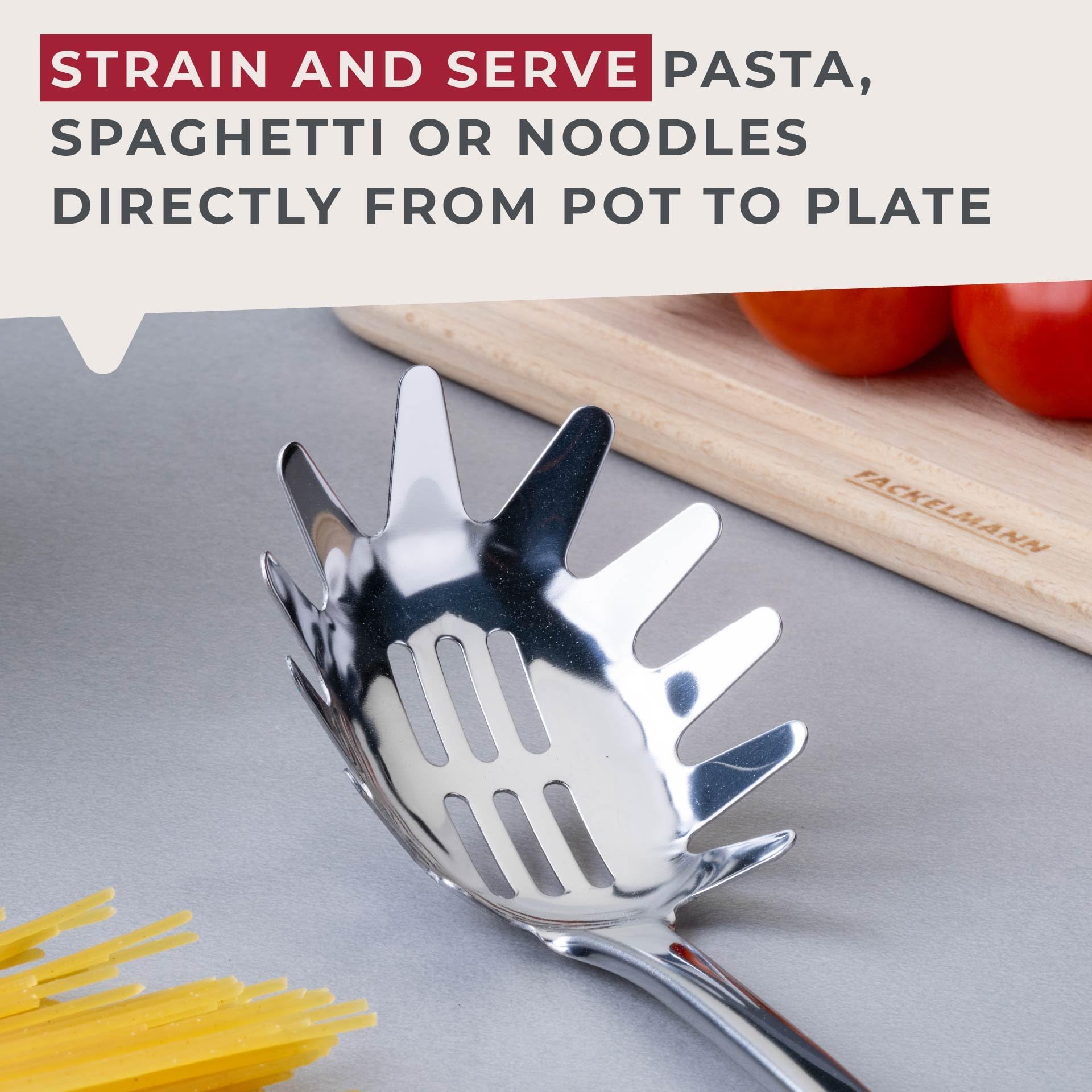 Fackelmann Initial Spaghetti Tongs - Durable Inox Stainless Steel & Plastic Handle | Dishwasher Safe 4