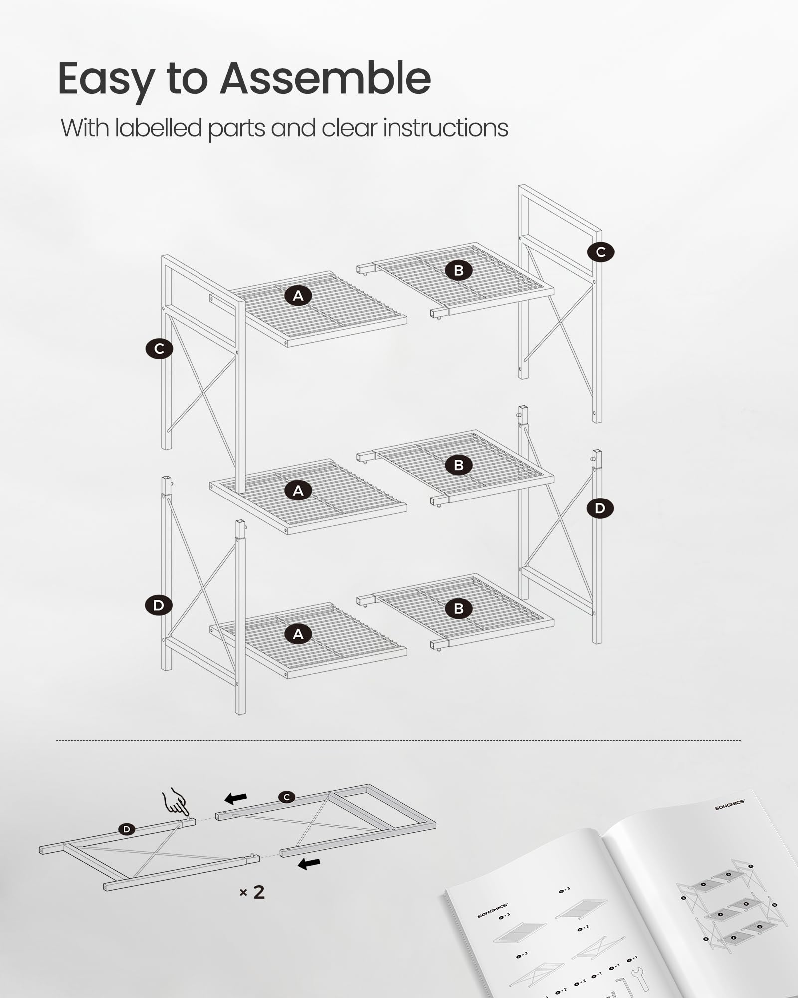SONGMICS 3-Tier Metal Shelving Unit on Wheels | Heavy Duty | Adjustable Feet | Ink Black 8