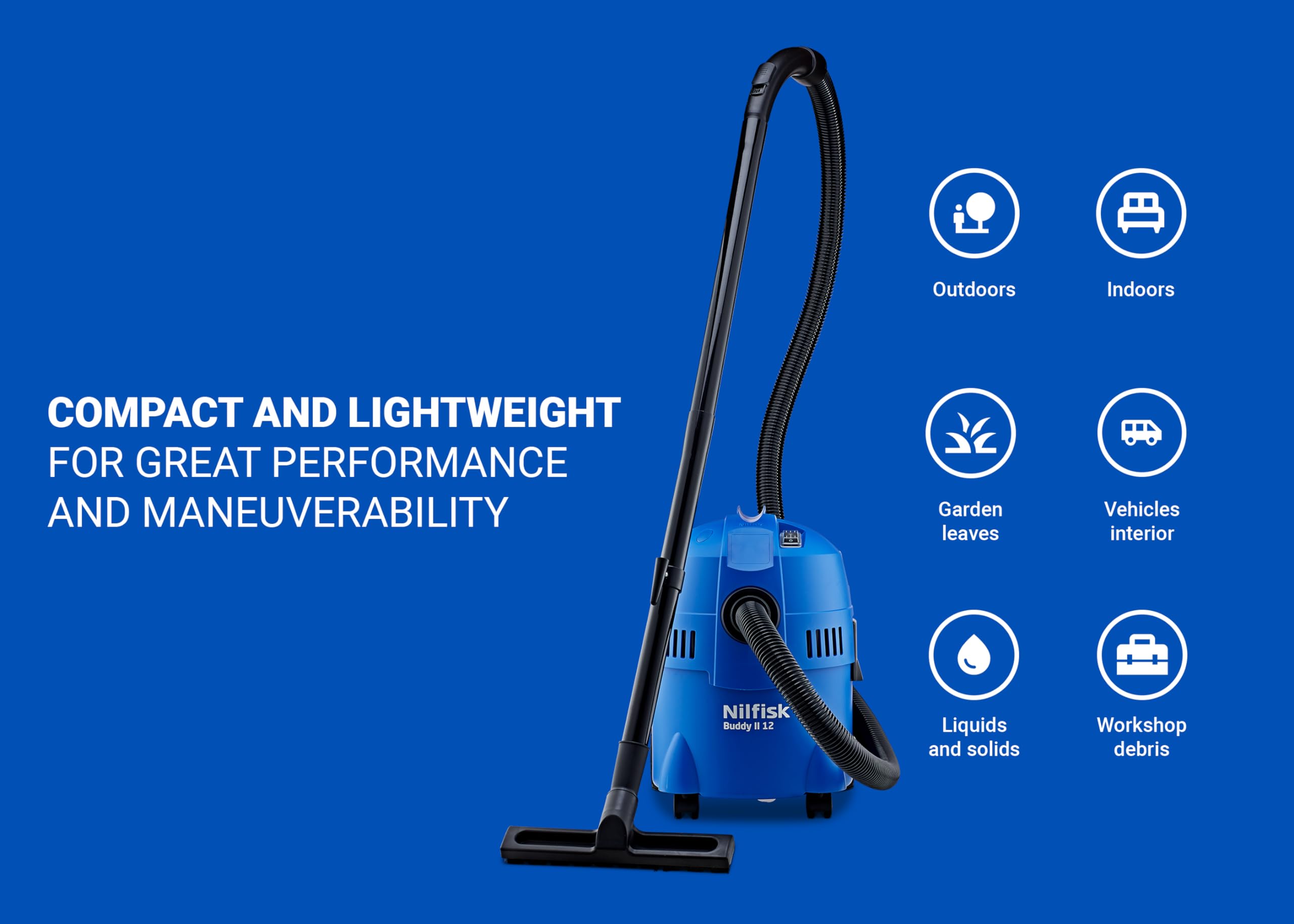 Nilfisk Buddy II 12L Wet and Dry Vacuum Cleaner - 1200W Motor | 12L Capacity | Wet/Dry Function 3