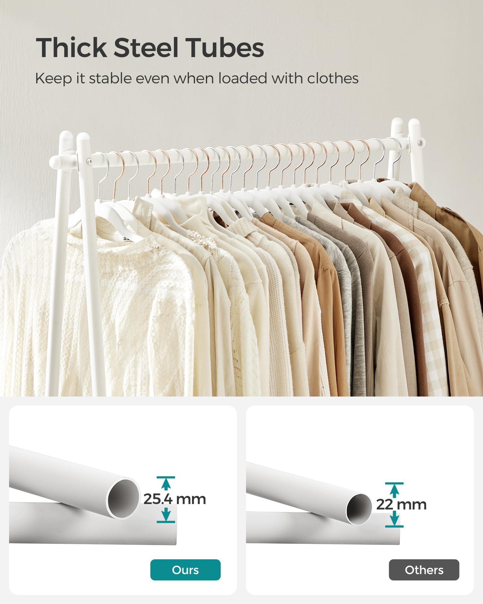 SONGMICS Clothes Rail Garment Rack with Steel Frame and Storage Shelf | 40kg Rail Capacity | White 4