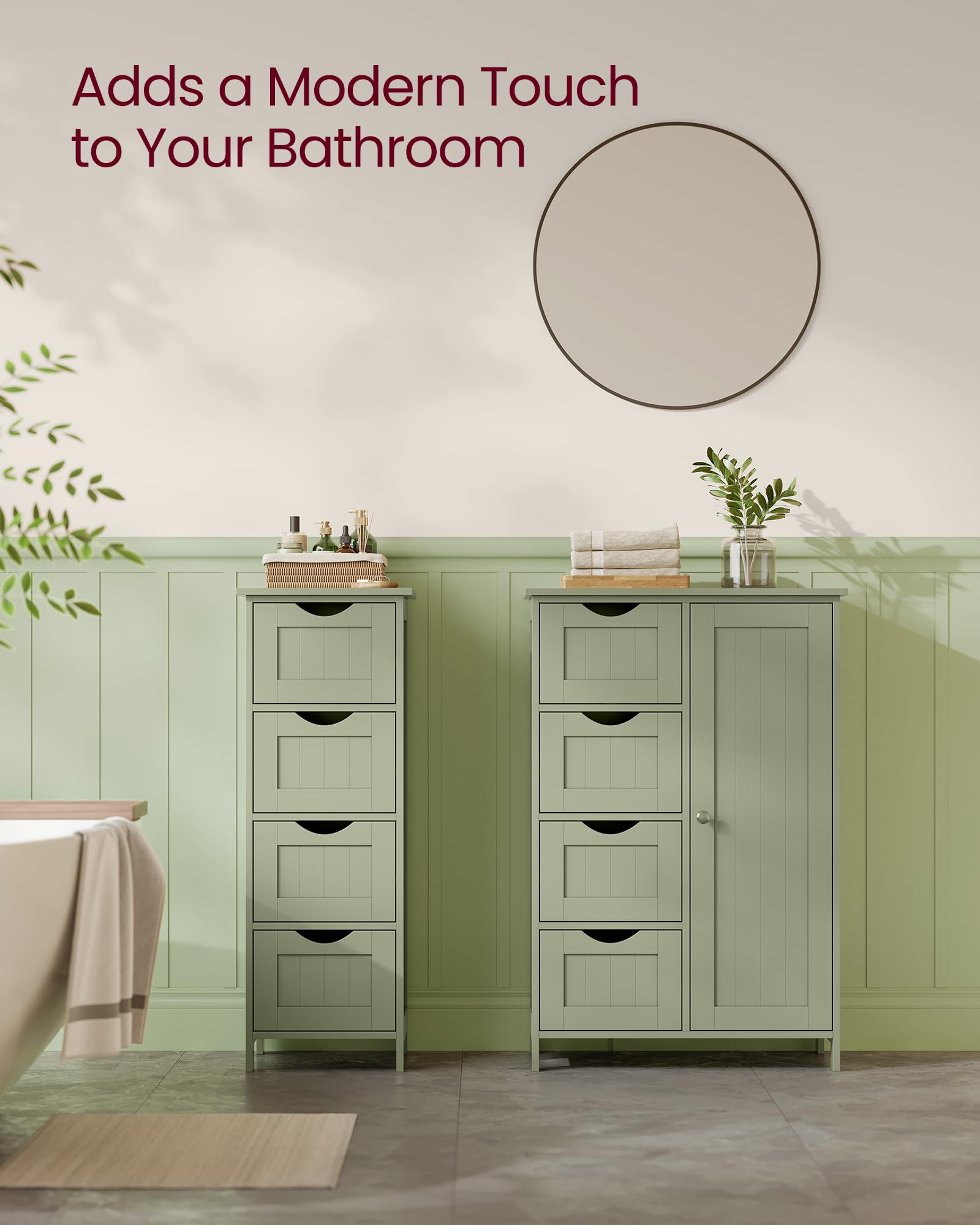 VASAGLE Bathroom Floor Storage Cabinet with 4 Drawers | Laurel Green | Engineered Wood 8