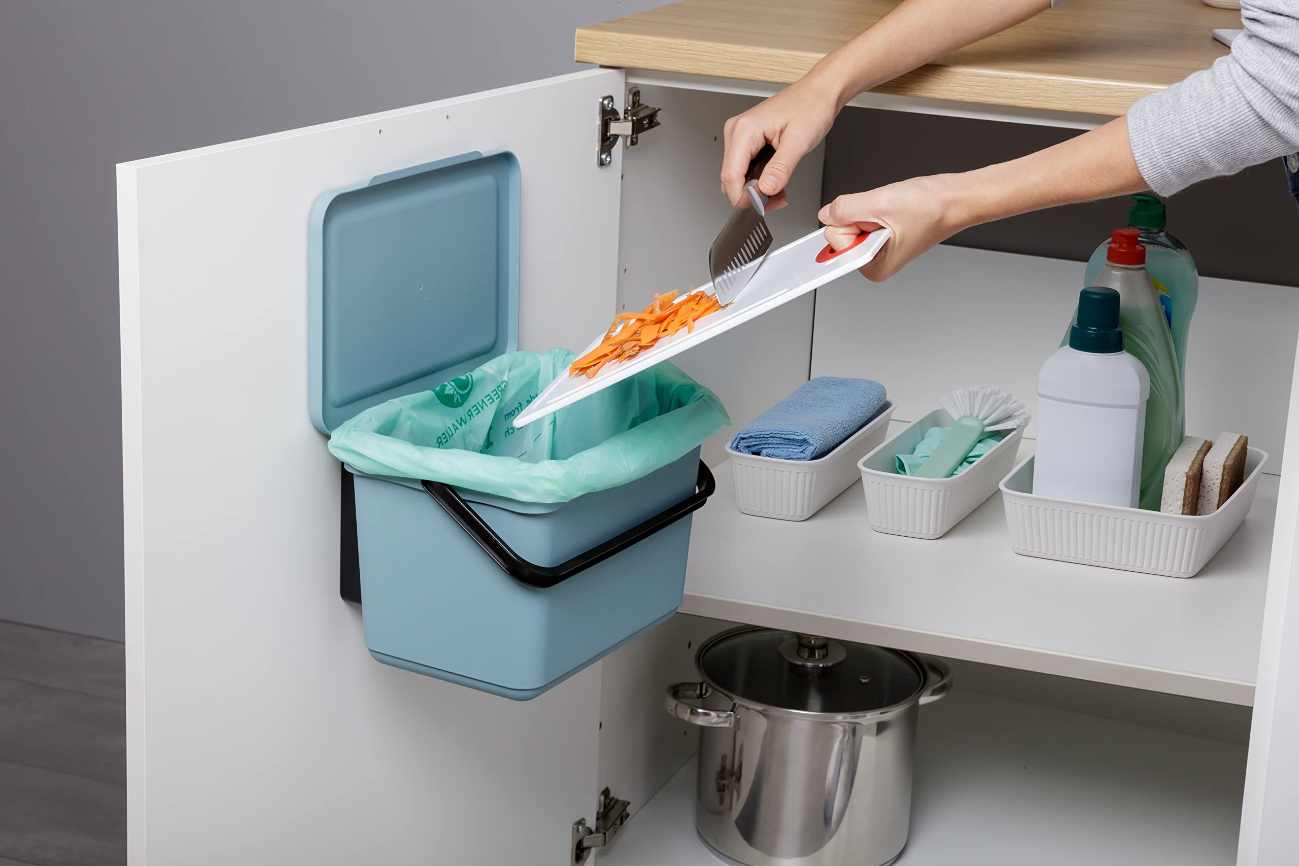 TATAY Kitchen Food Waste Compost Caddy Bin with Holder - 6L Capacity, Polypropylene, Ocean Color 5