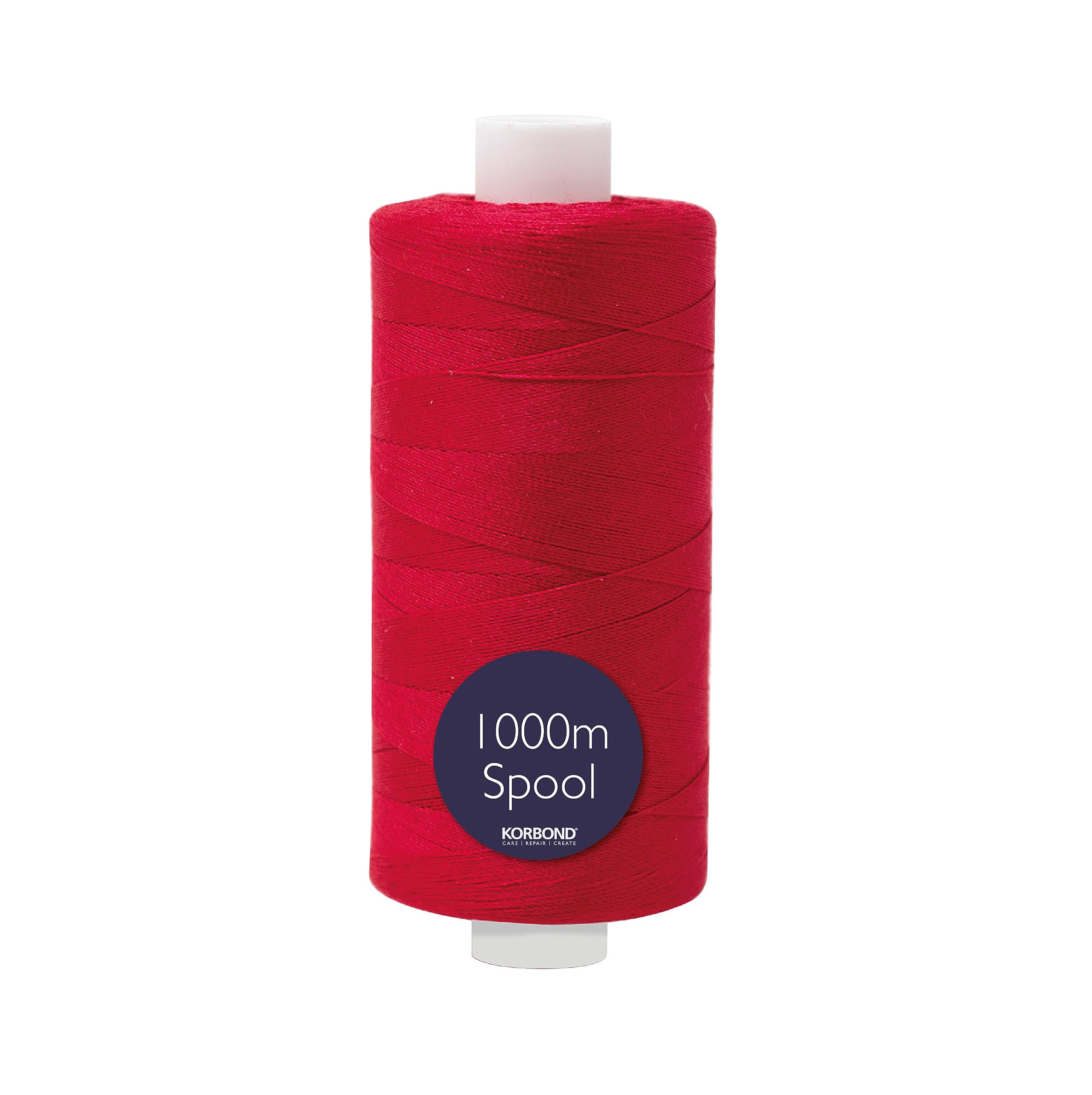 KORBOND 1000m Polyester Sewing Thread - Extra Strong Core | Hand & Machine Use | Red