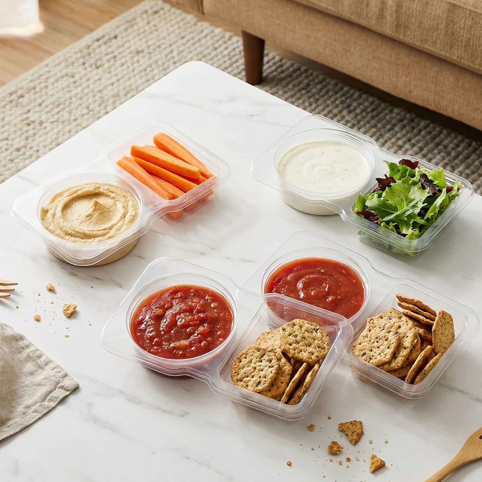 Woobroo 40 Pack Double Compartment Condiment Containers | Leak Resistant, Portable, Refrigerator Safe 5