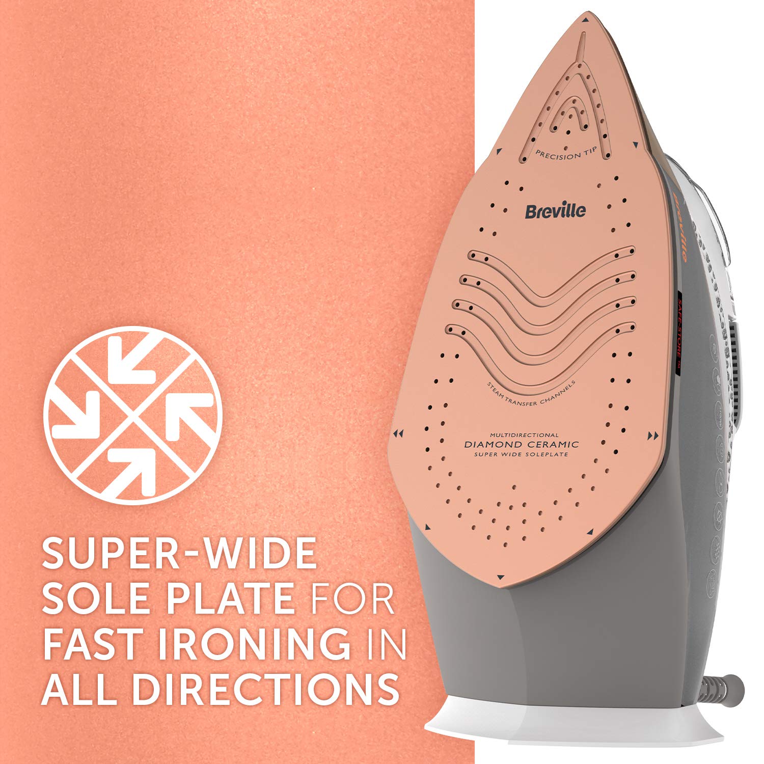Breville DiamondXpress Steam Iron - 3100W Power | 200G Steam Shot | White & Rose Gold